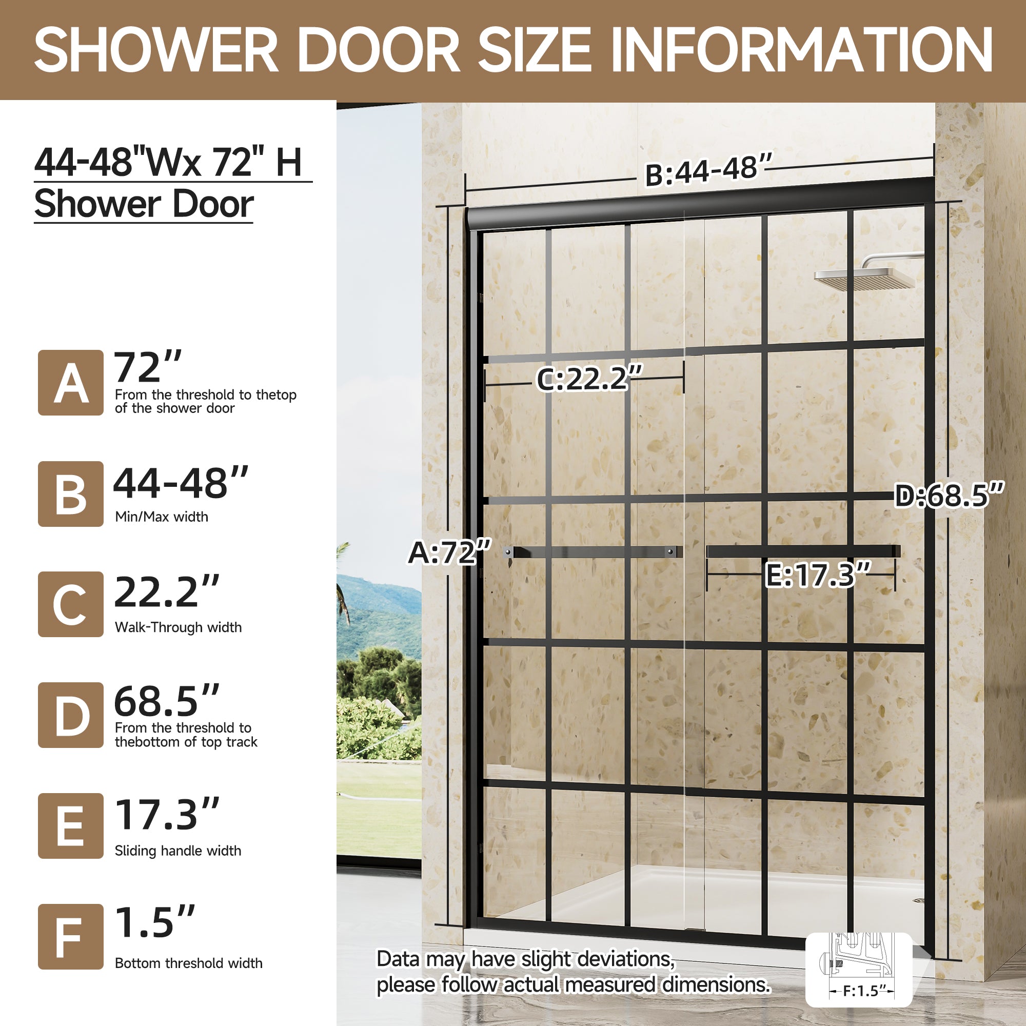44-60 x 72 in Aluminum Frame Double Sliding Shower Door - 44-48 x 72 in / Matte Black view 3