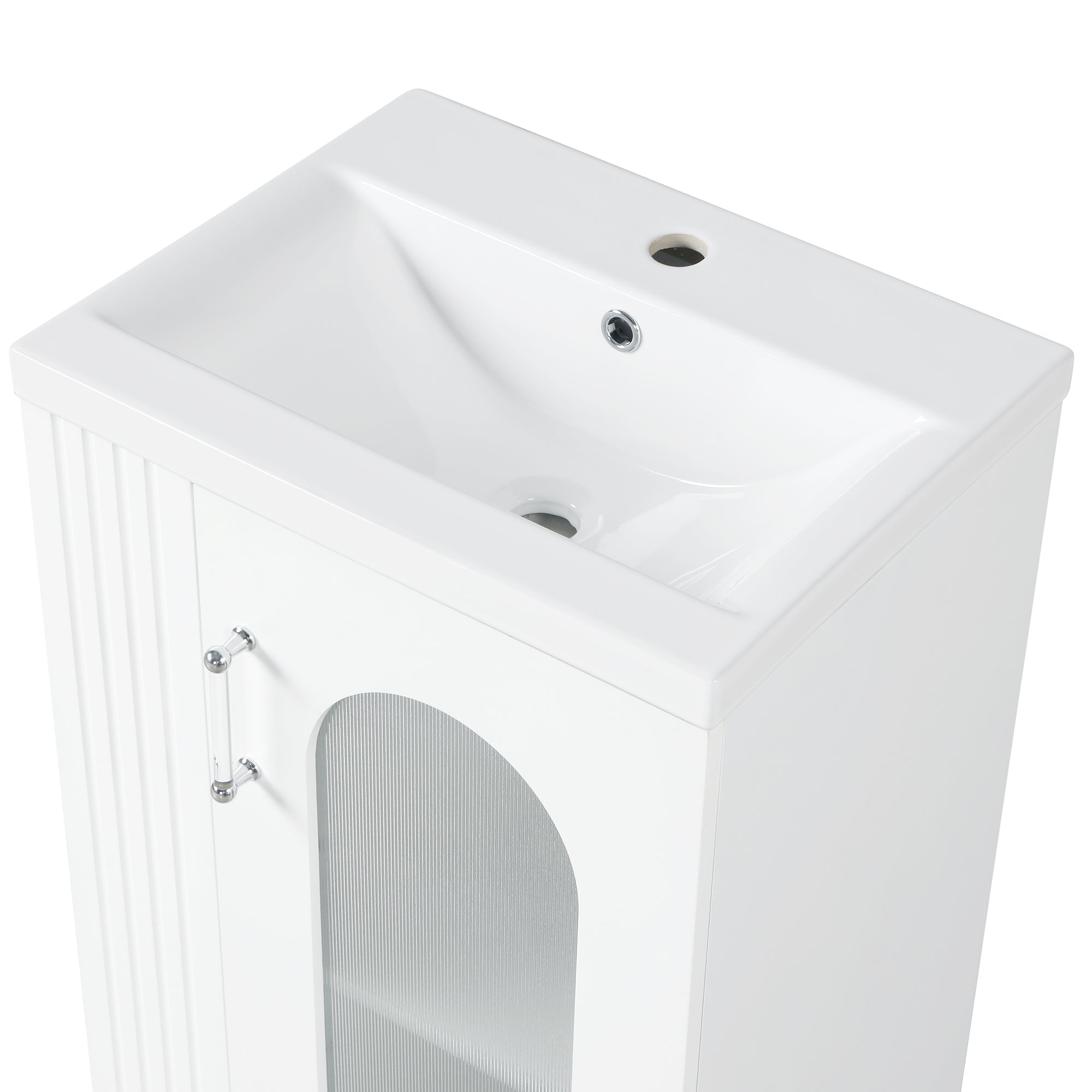 20" Bathroom Vanity with Sink, Bathroom Vanity Cabinet with Two-tier Shelf, Adjustable Shelf, Solid Wood and MDF, White