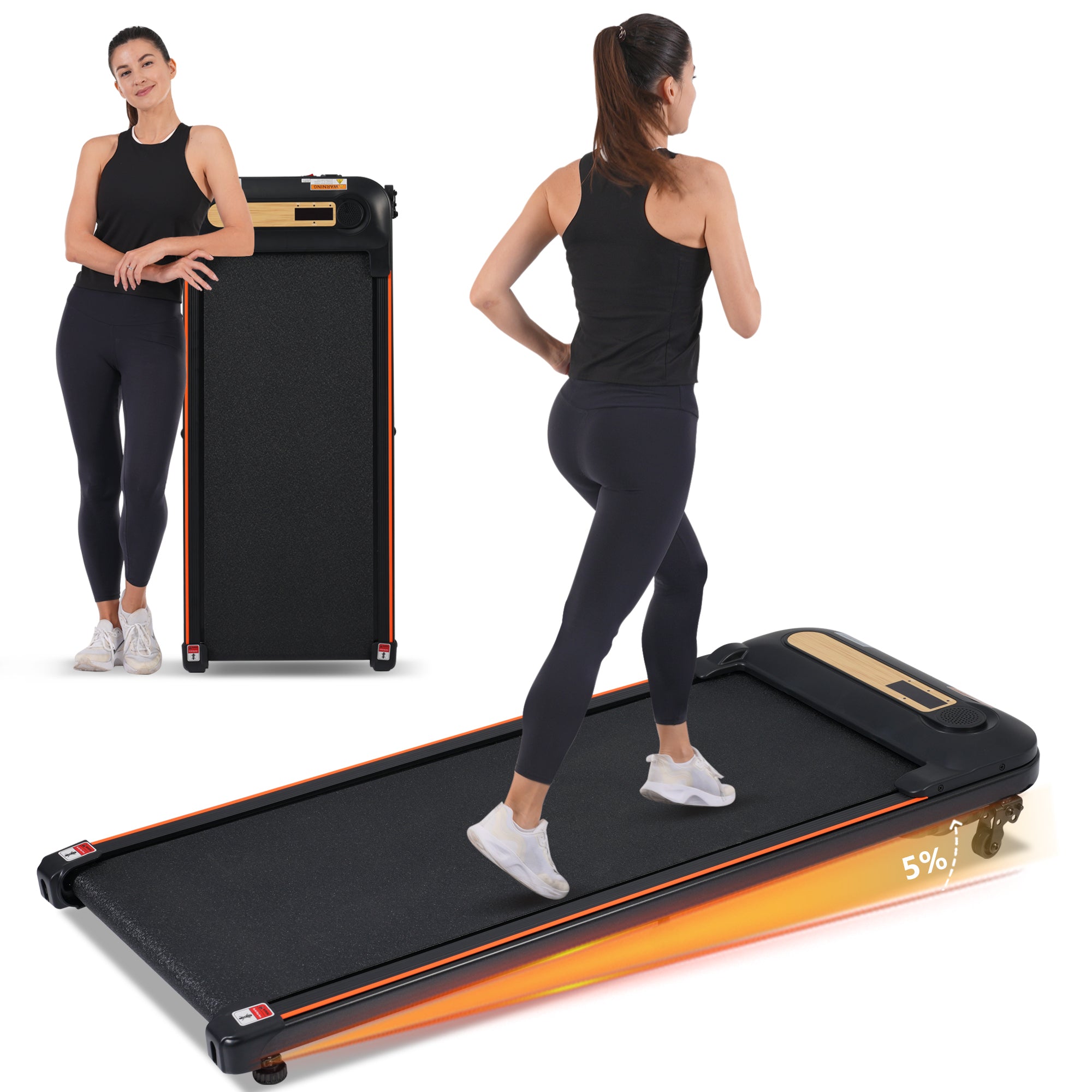 Wood Grain Decoration Walking Pad Under Desk Treadmill for Home Office -2.5HP Walking Treadmill With Incline 0.5-4MPH 300LBS Capacity Treadmill for Walking Running - Remote Control