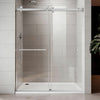 Frameless double sliding shower door 55-59 inch brushed nickel front view