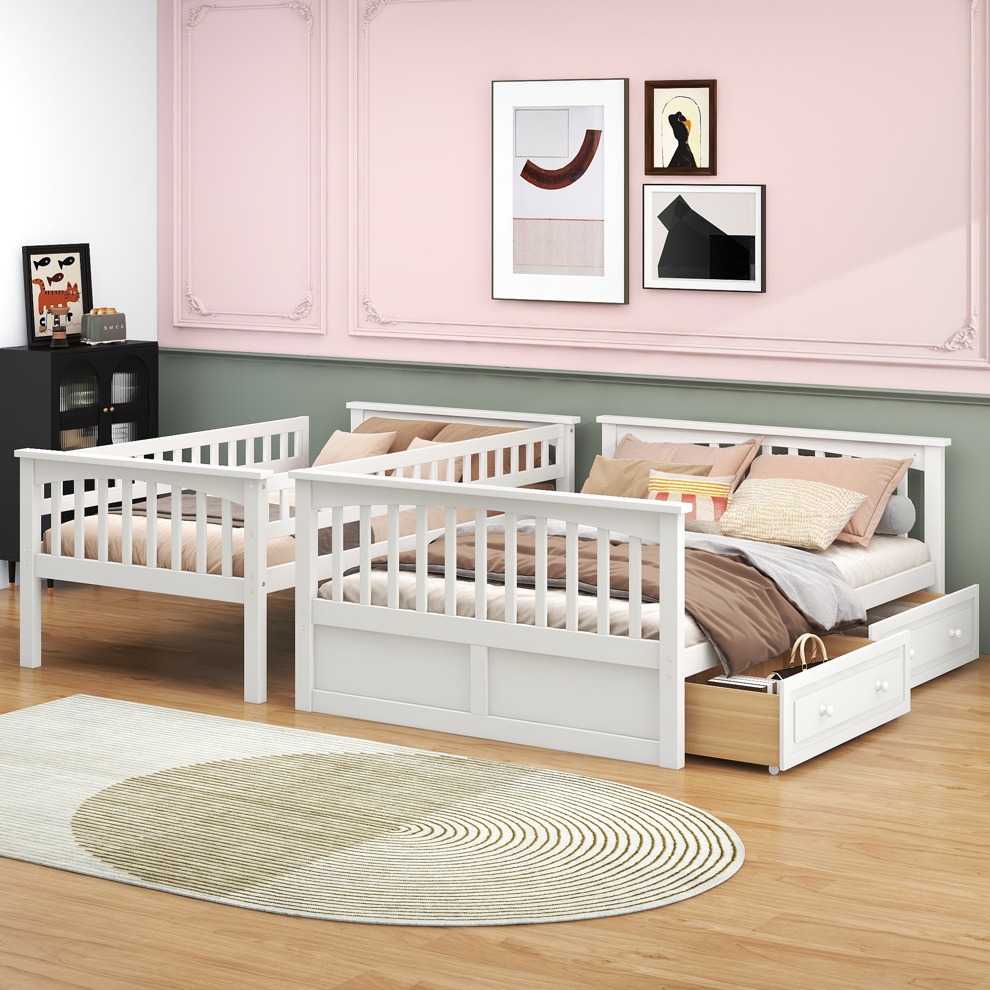 Convertible twin over full bunk bed in bedroom