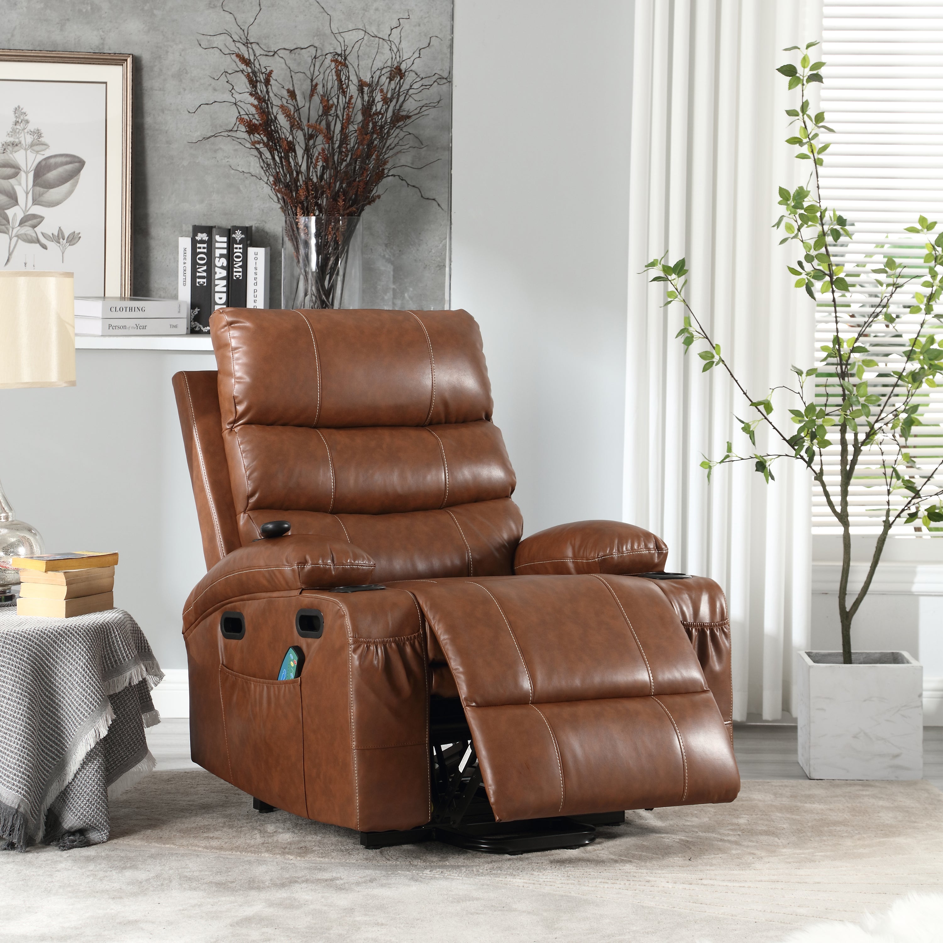 21"seat width,large size Electric Power Lift Recliner Chair Sofa for Elderly, 8 point vibration Massage and lumber heat, Remote Control, Side Pockets and Cup Holders, cozy fabric, overstuffed arm pu