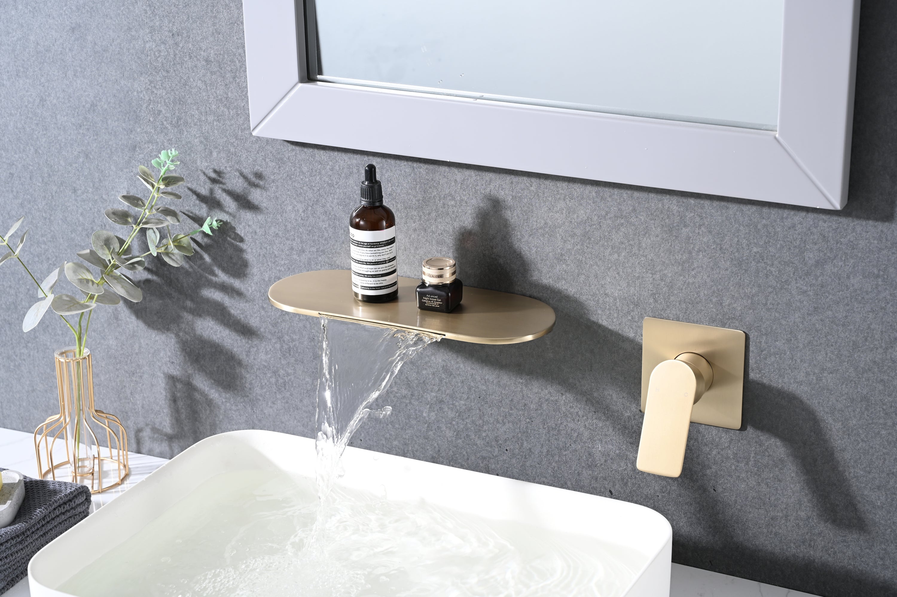 Single Handle Wall Mounted Bathroom Waterfall Sink Faucet