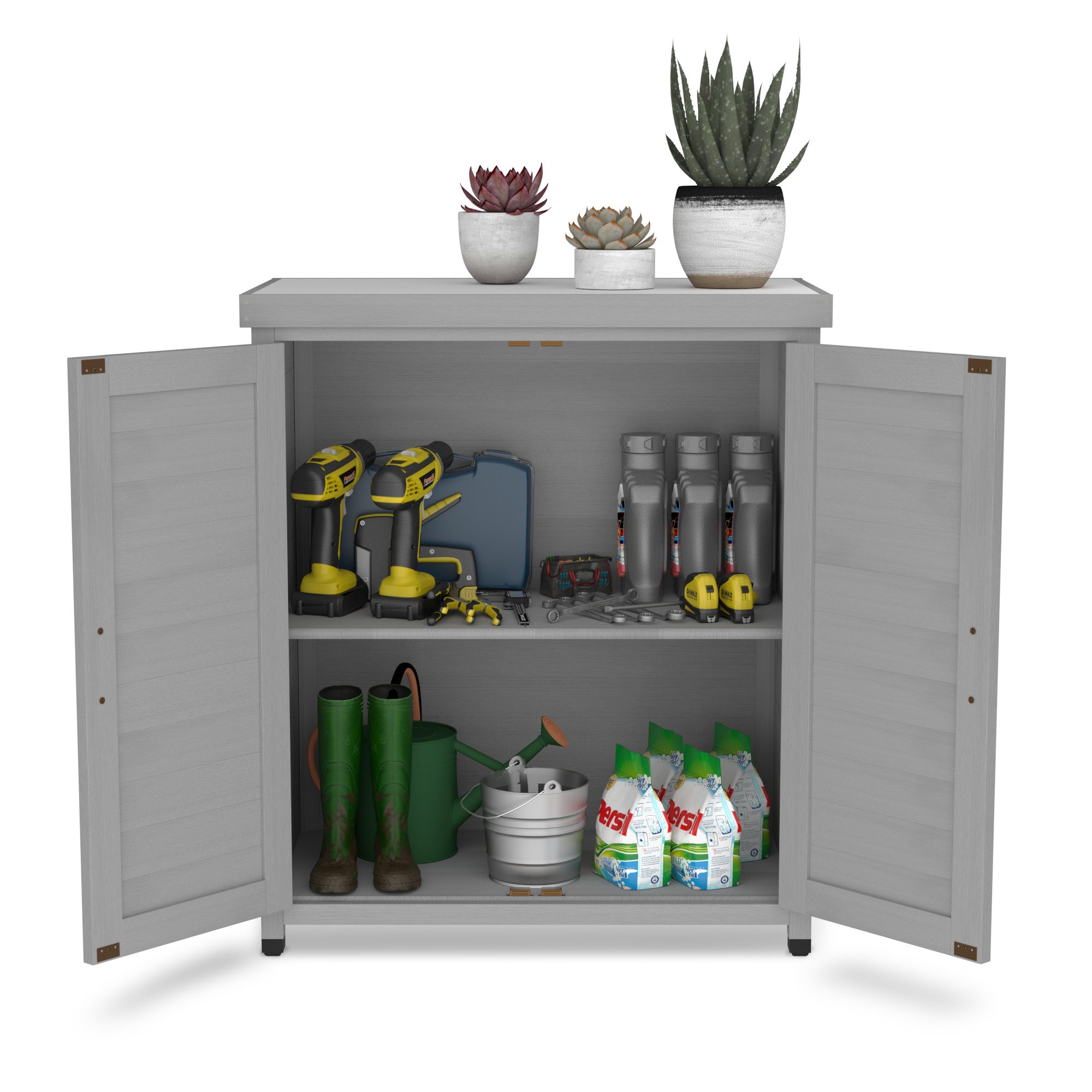 Potting Bench with Storage Cabinet and Metal Table Top for Outdoor Patio,Outdoor Work Station Table