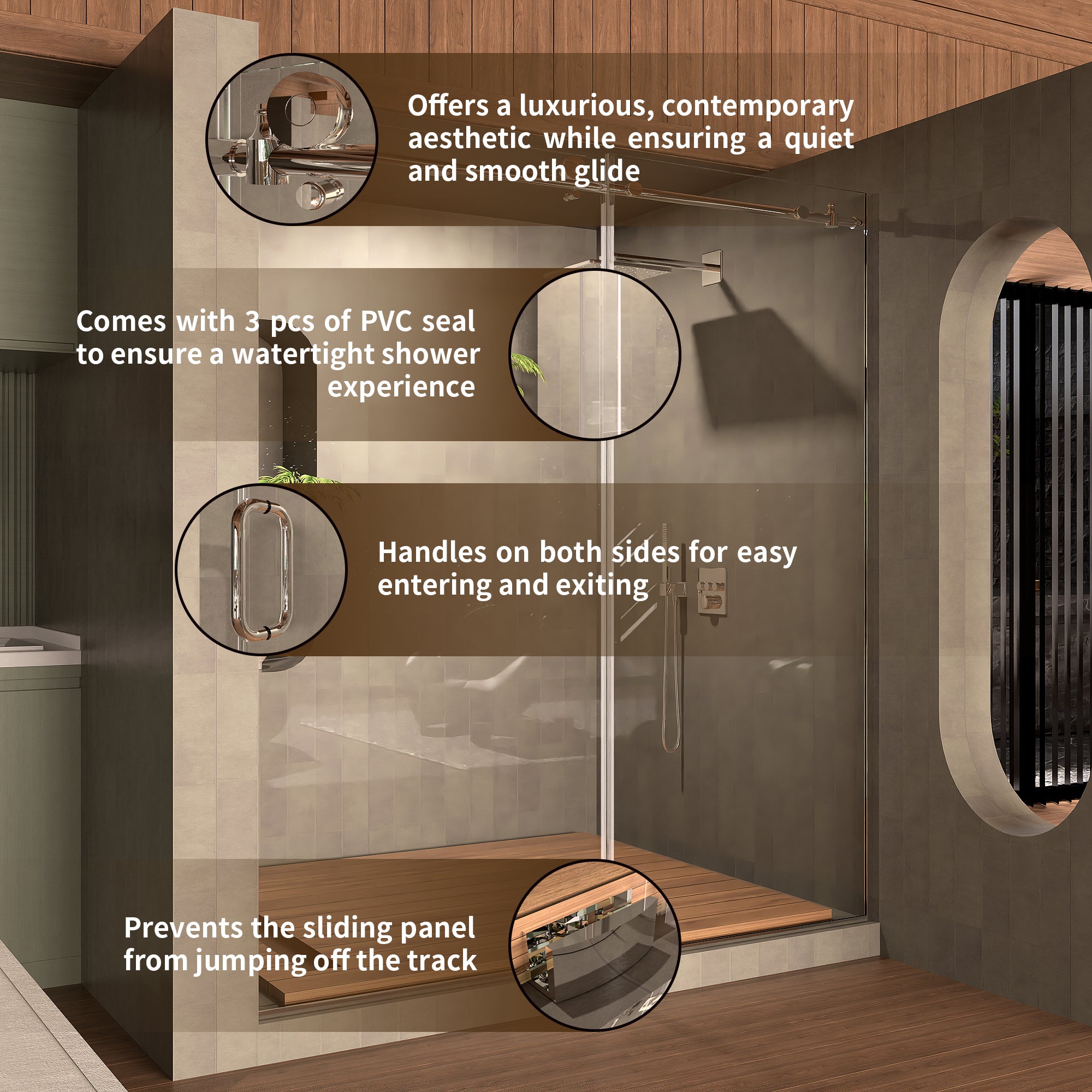 Frameless Sliding Shower Door 58-60"W x 76"H, Bathroom Sliding Door with 5/16" Clear Tempered Glass, Chrome Finish, Designed for Smooth Door Closing