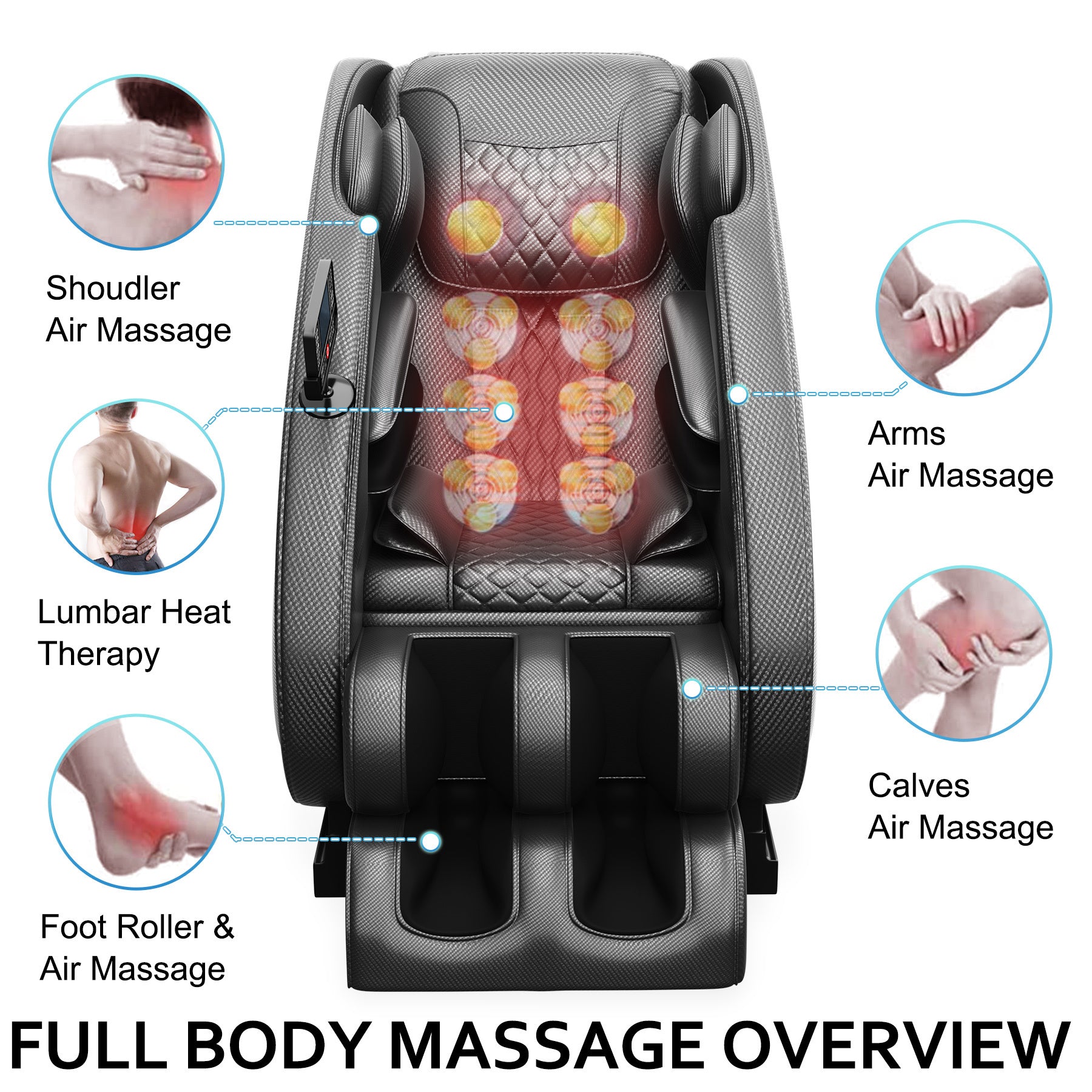 Massage Chair Blue-Tooth Connection and Speaker, Easy to Use at Home and in The Office and Recliner with Zero Gravity with Full Body Air Pressure, 001, 50D x 26W x 40H in, Black3