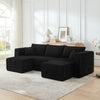 Compact modular corduroy sectional sofa in black, front view