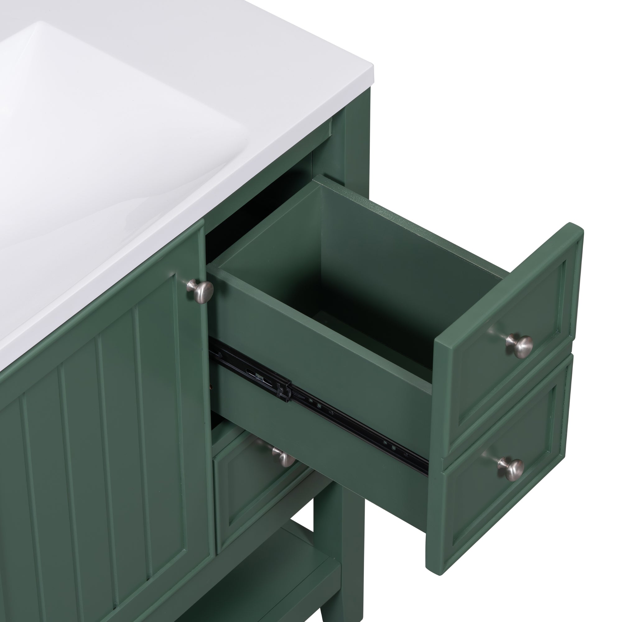 36" Bathroom Vanity with Sink Combo, One Cabinet and Three Drawers, Solid Wood and MDF Board, Green