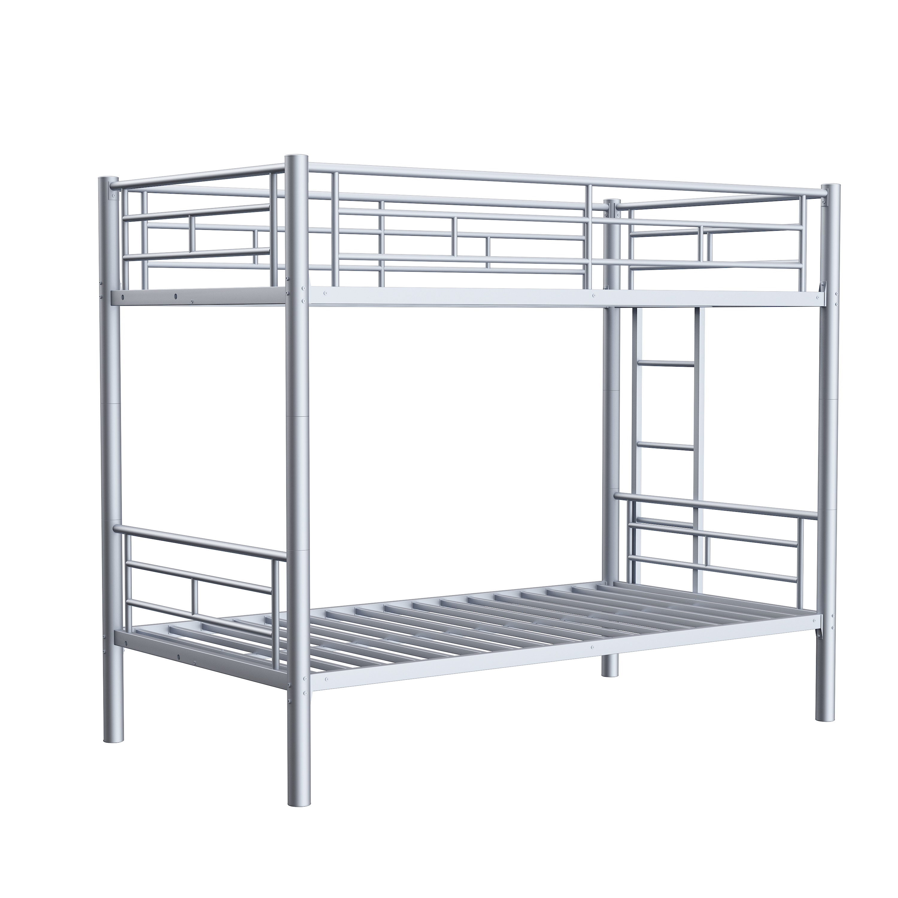 Bunk Bed Twin Over Twin Size with Ladder and high Guardrail, Able to Split, Metal Bunk Bed, Storage Space, Noise Free,Grey Silver