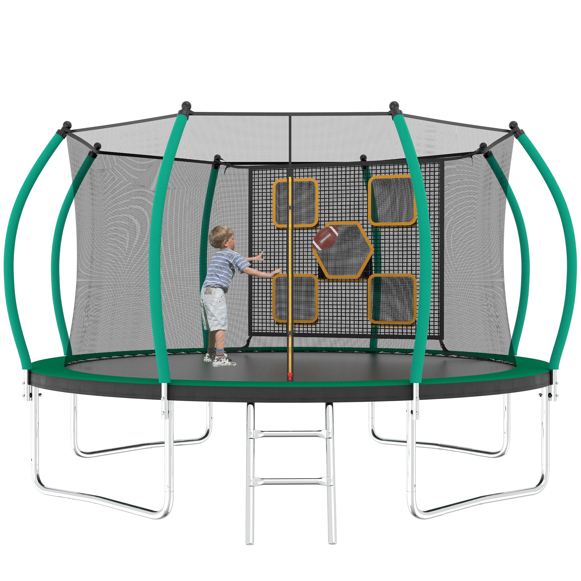 14FT Trampoline with Enclosure - Recreational Trampolines with Ladder, ASTM Approval Outdoor Trampoline for Kids