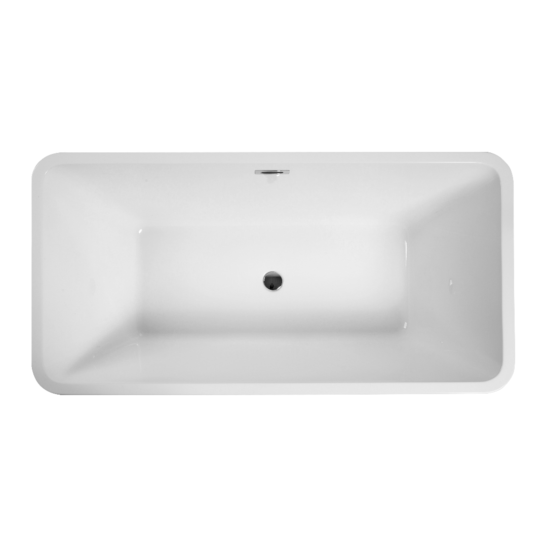 59"L x 30"W x 23"H Acrylic Rectangular Freestanding Bathtub, Contemporary Soaking White Tub with Brushed Nickel Overflow and Pop-up Drain, cUPC Certified, Glossy White 23A01-60