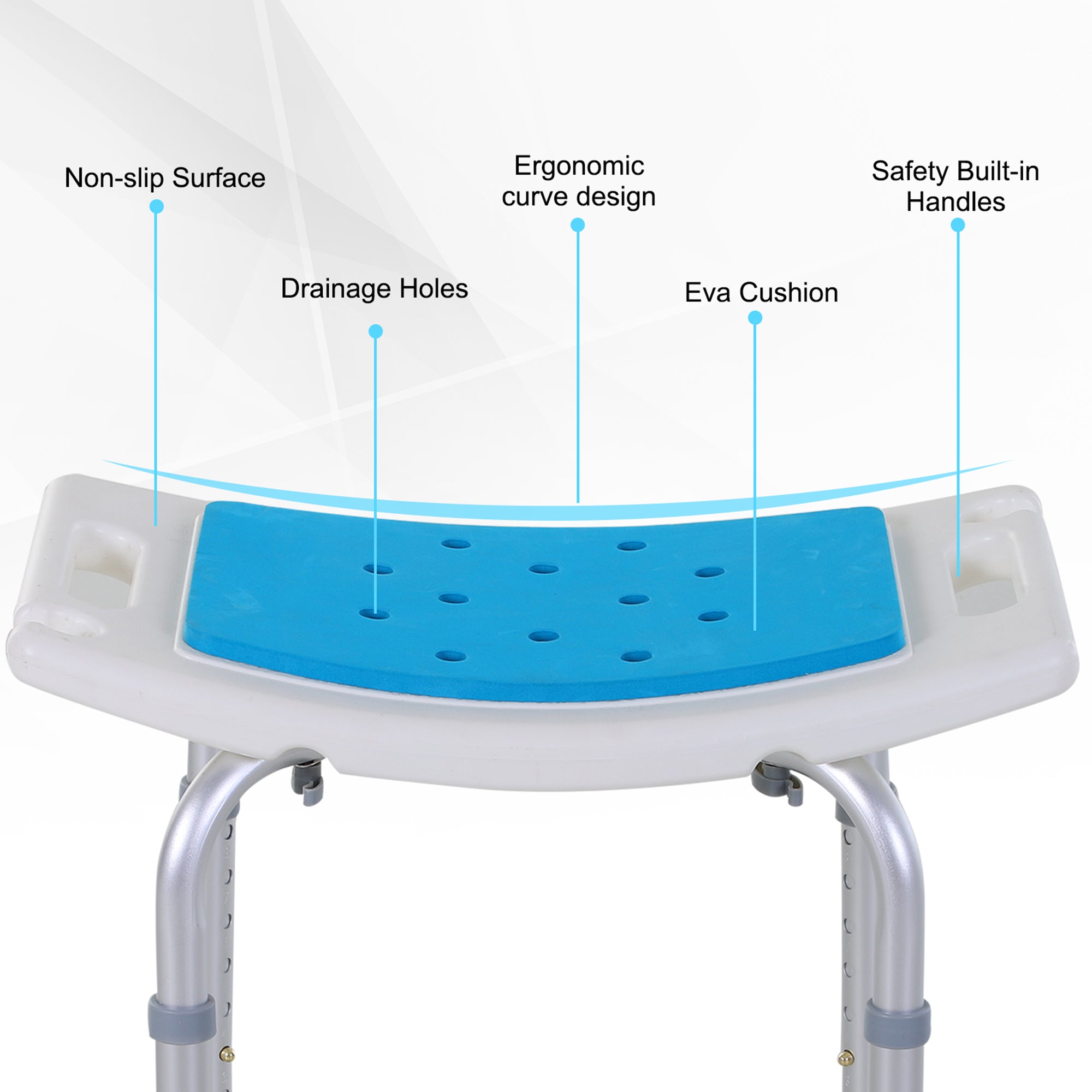 Homcom 6-Level Adjustable Curved Bath Stool Spa Shower Chair Non-Slip Design for the Elderly, Injured, & Pregnant Women