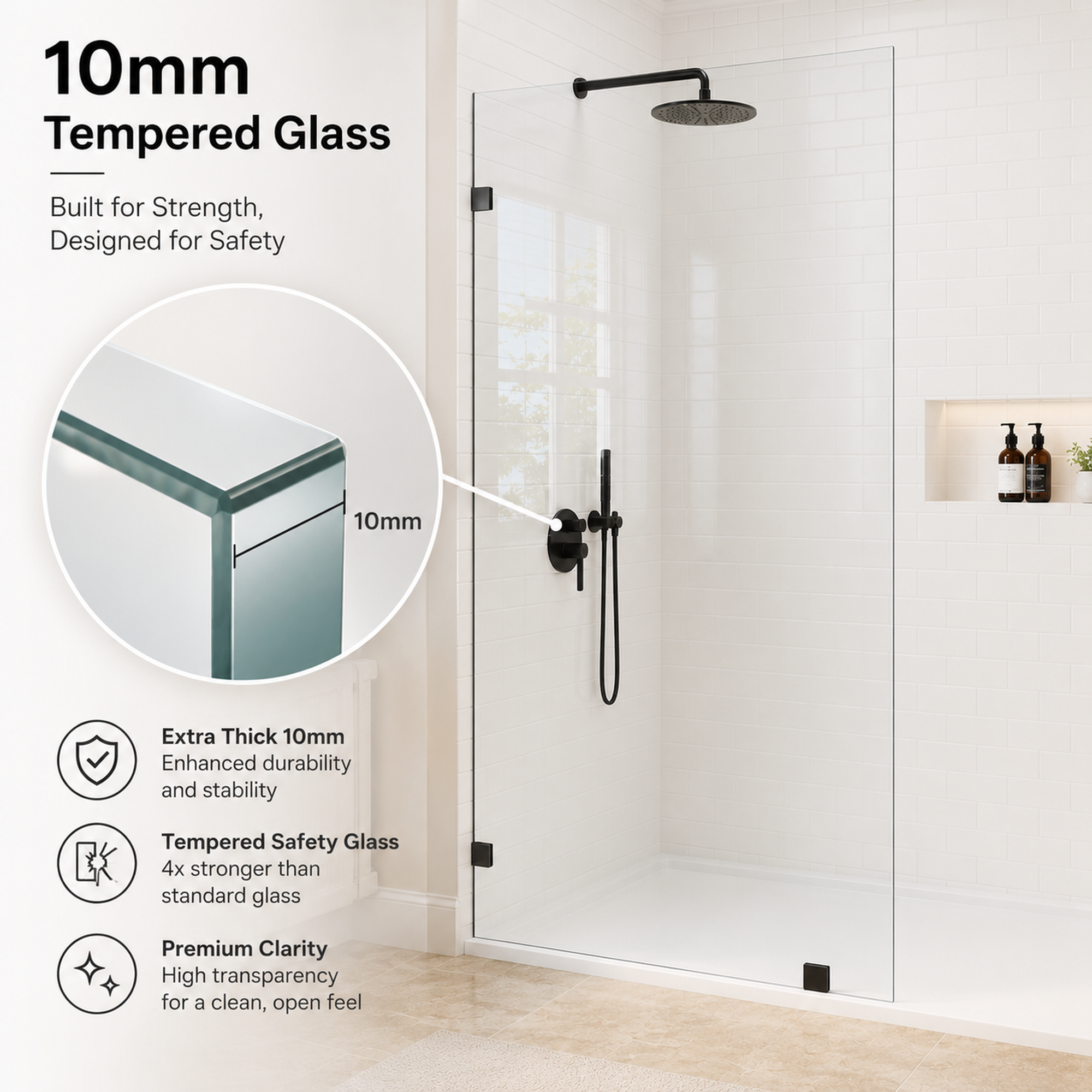 30-32 x 72 in Frameless Fixed Shower Panel - 32 x 72 in / Black view 2