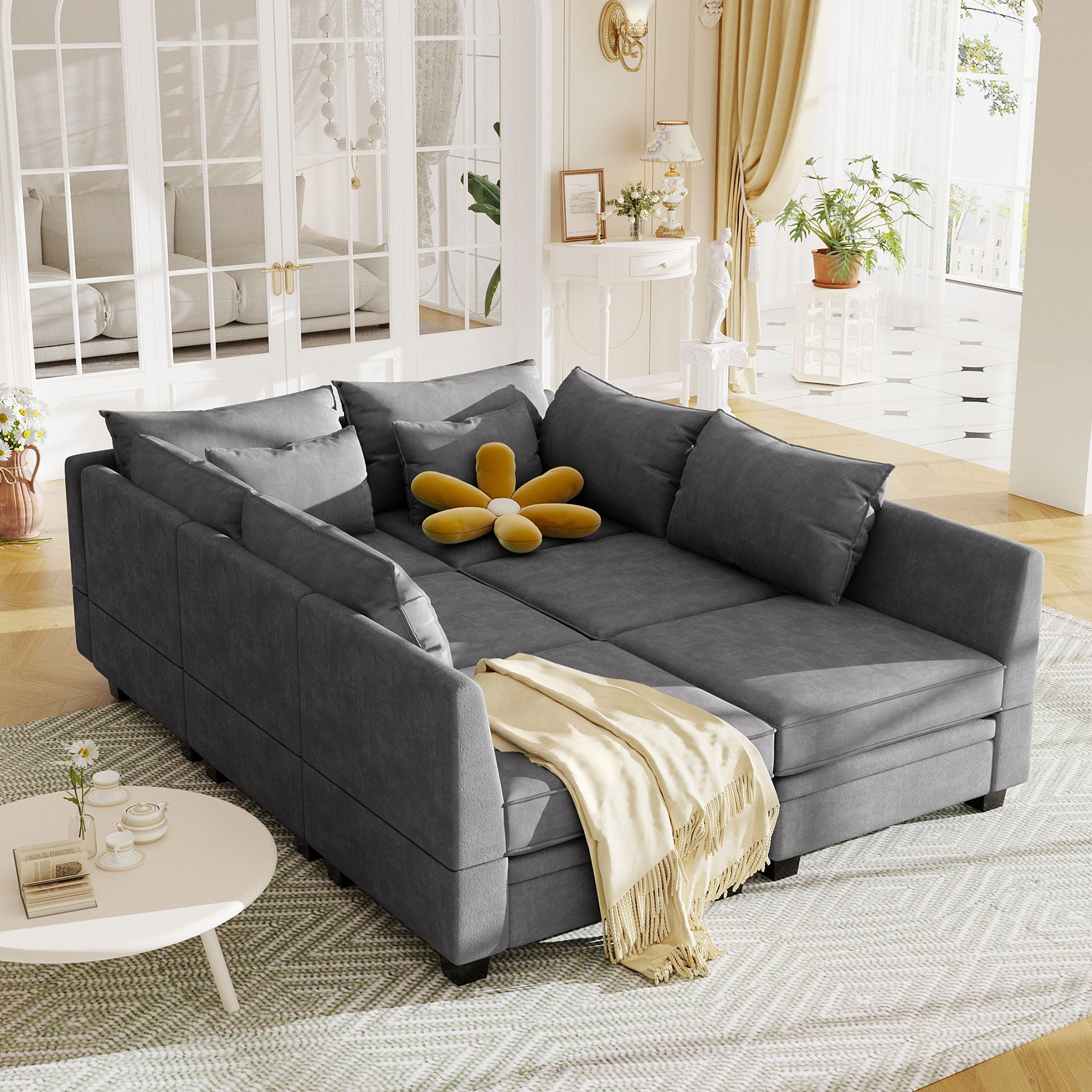 U_Style Modern Large U-Shape Modular Sectional Sofa, Convertible Sofa Bed with Reversible Chaise for Living Room, Storage Seat