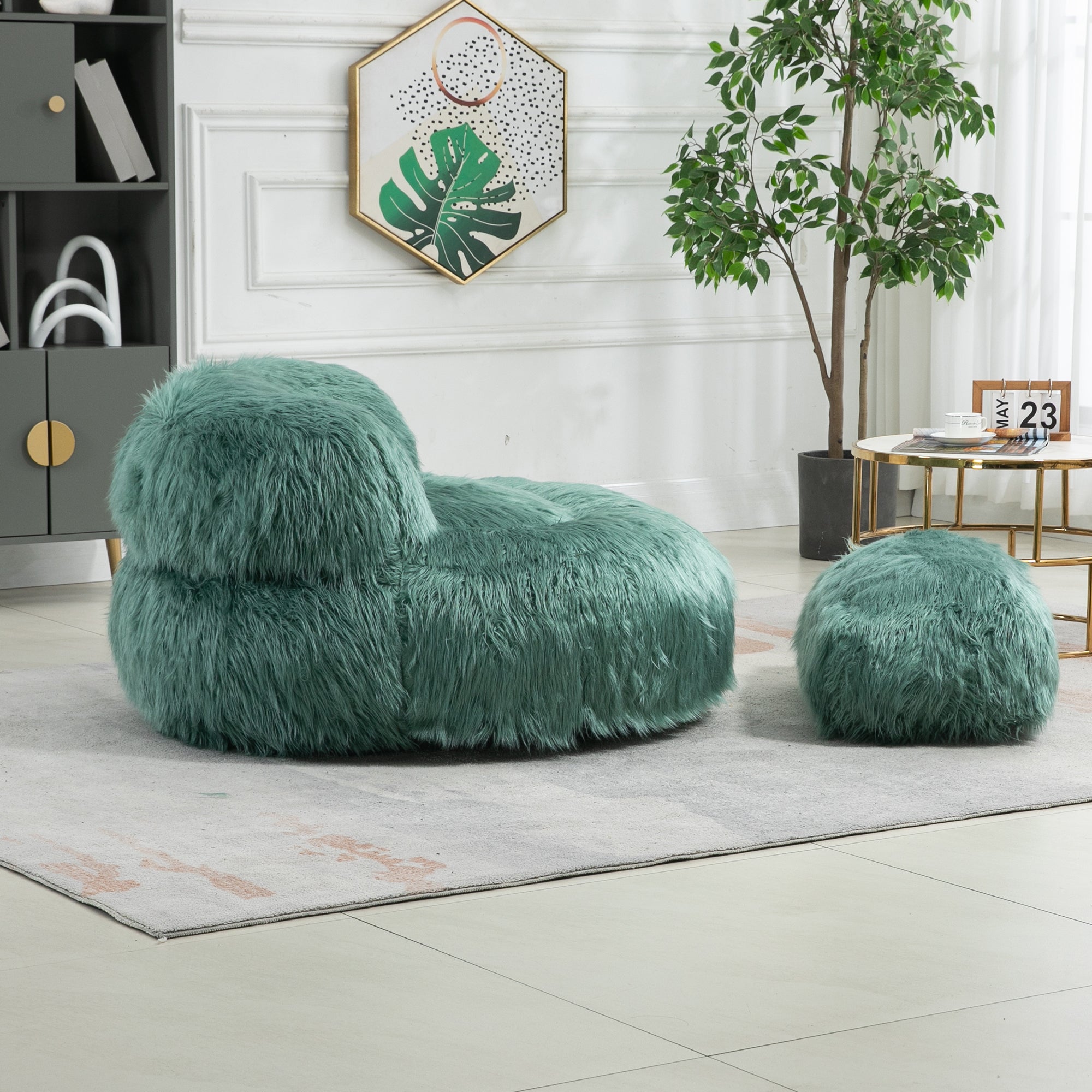 COOLMORE Bean Bag Chair, Floor Sofa with Handle,Accent Sofa Chair with Ottoman for Gaming Reading Relaxing (Mint Green)