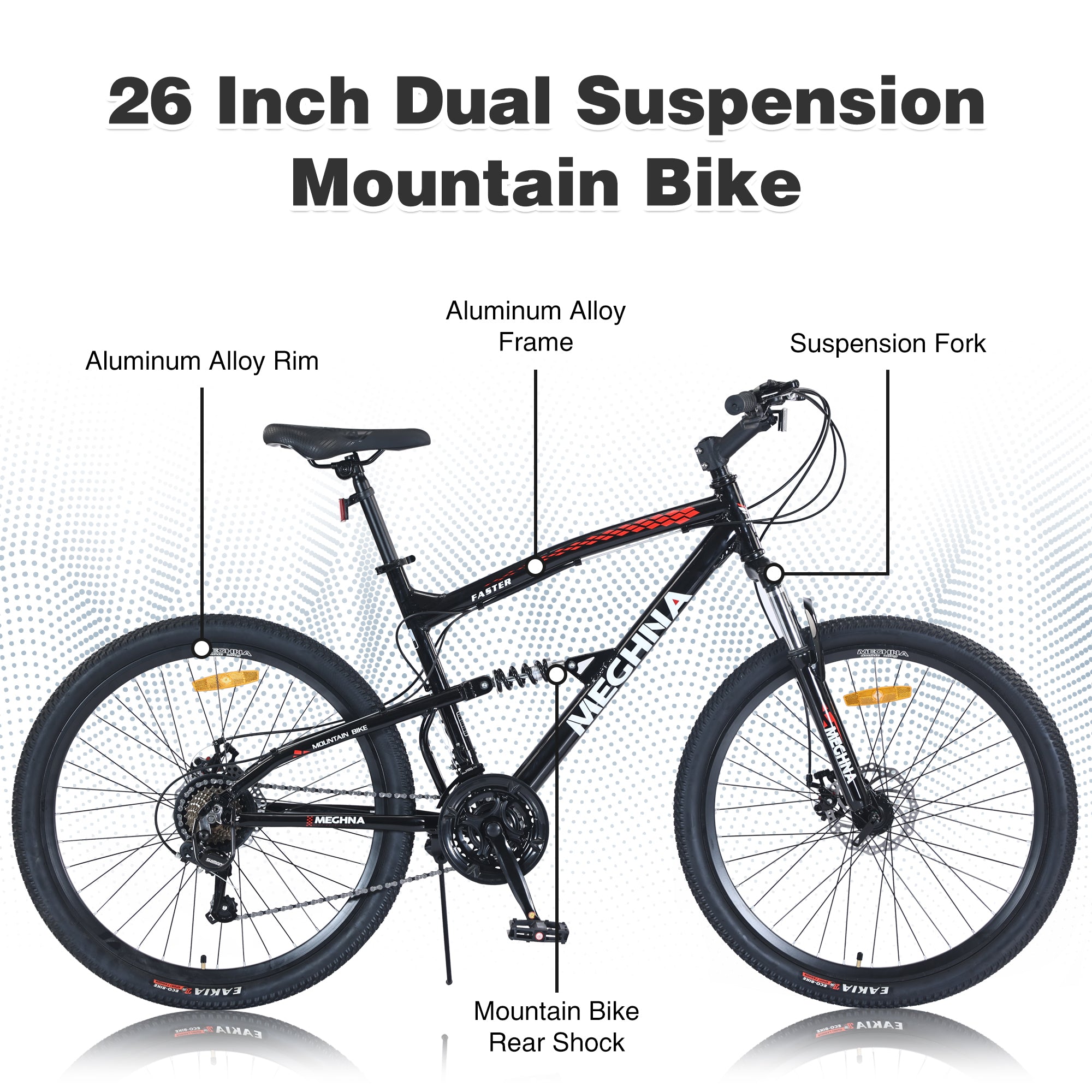 26 inch Mountain Bike  21-Speed Dual Suspension Aluminum Alloy Frame For Men and Women's Bike