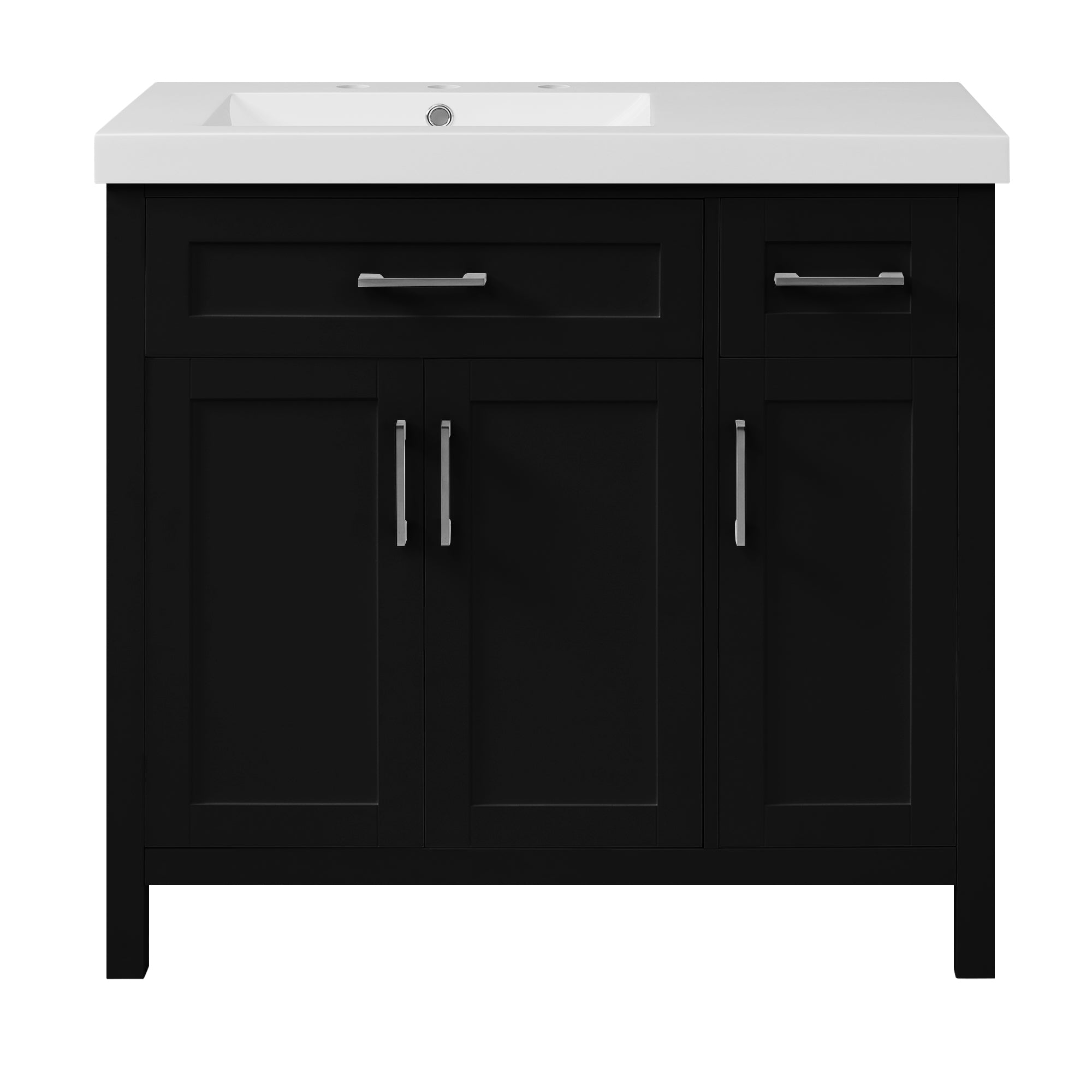 36" Black Bathroom Vanity Cabinet with Resin Integrated Sink - 2 Drawers, 3 Doors