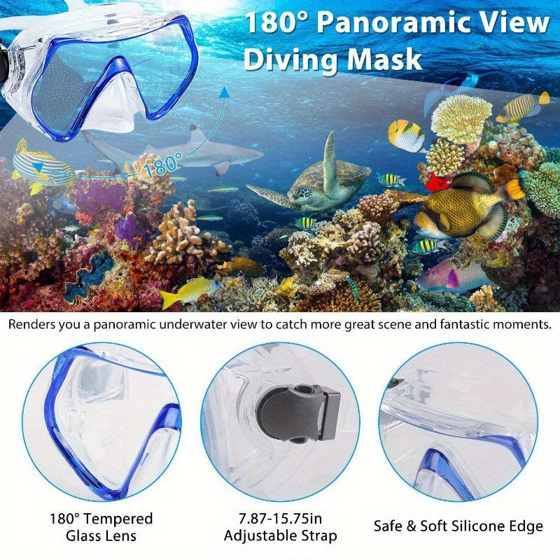 Mask Fin Snorkel Set with Adult Snorkeling Gear 180° Panoramic View Diving Mask Large-XL