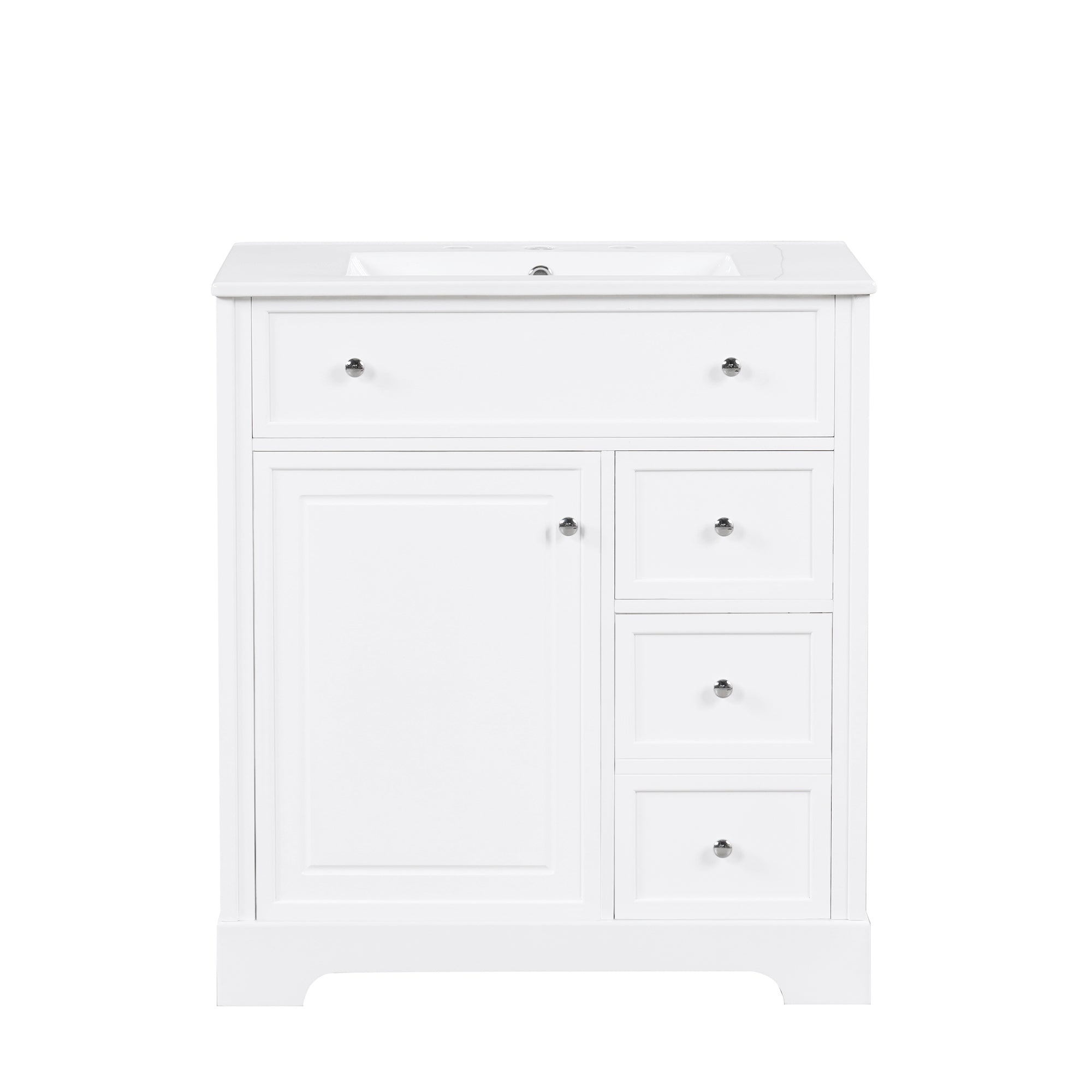 30" Bathroom Vanity with Sink Top, Bathroom Vanity Cabinet with Door and Two Drawers, MDF Boards, Solid Wood, One Package, White