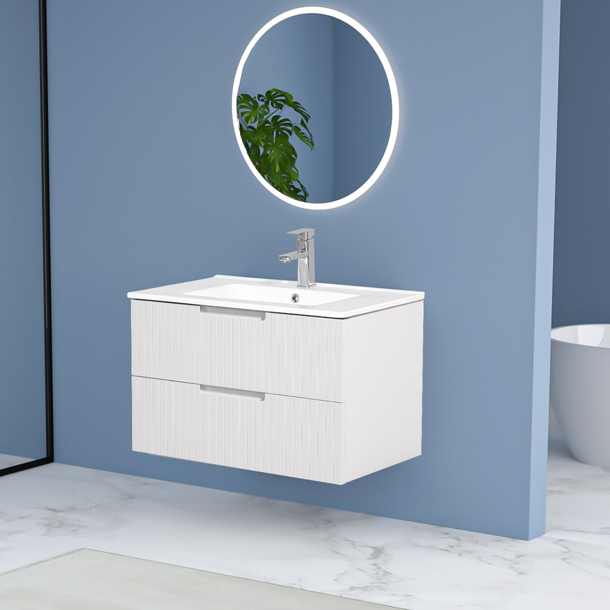 30 Inch Floating Bathroom Vanity with Ceramic Sink Combo Set, Modern Bath Storage Cabinet Vanity with Drawers Wall Mounted Vanity for Bathroom, White