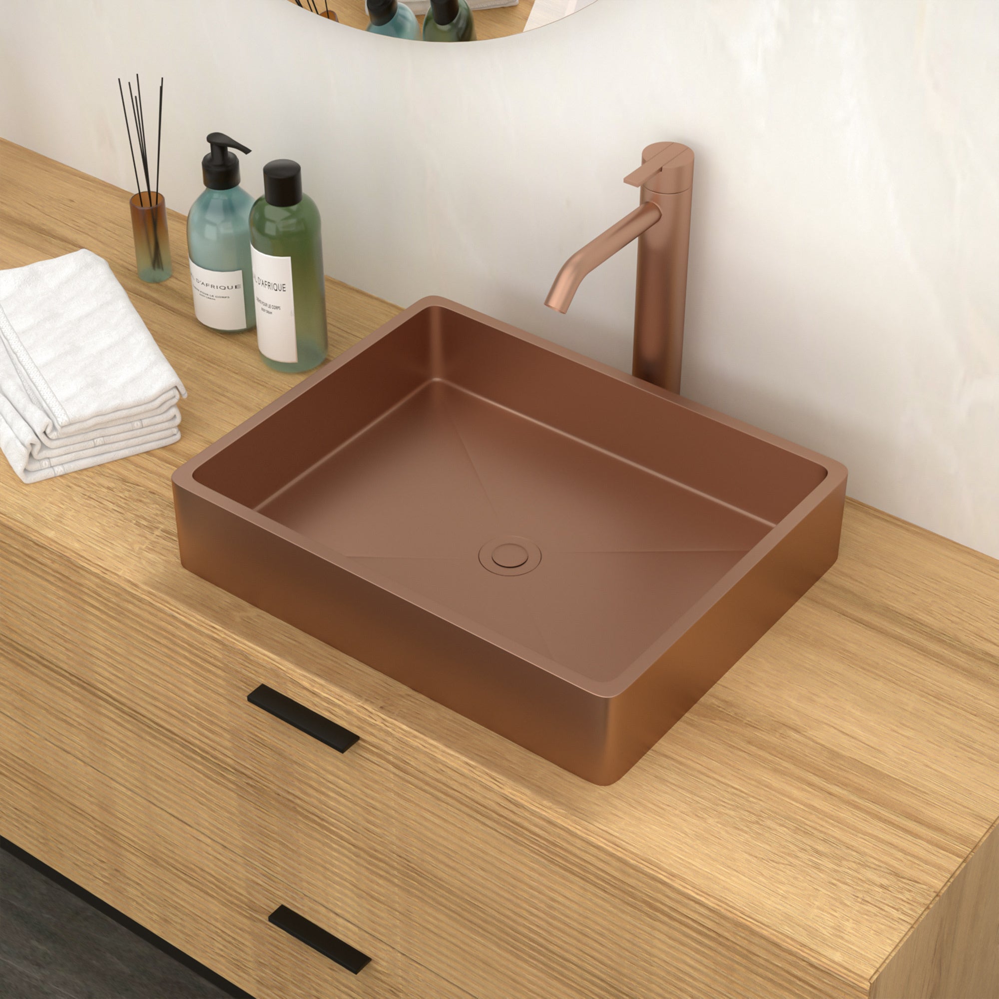 19"x15" Rose Gold Stainless Steel Bathroom Sink with Pop Up Drain