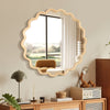 Solid Wood Wavy Mirror-Natural-Wood Vanity Mirror Wall Decor 42" x 42" Modern Mirror Wall Decor for Bathroom, Bedroom, Living Room, Dining Room, Cloakroom, Entryway