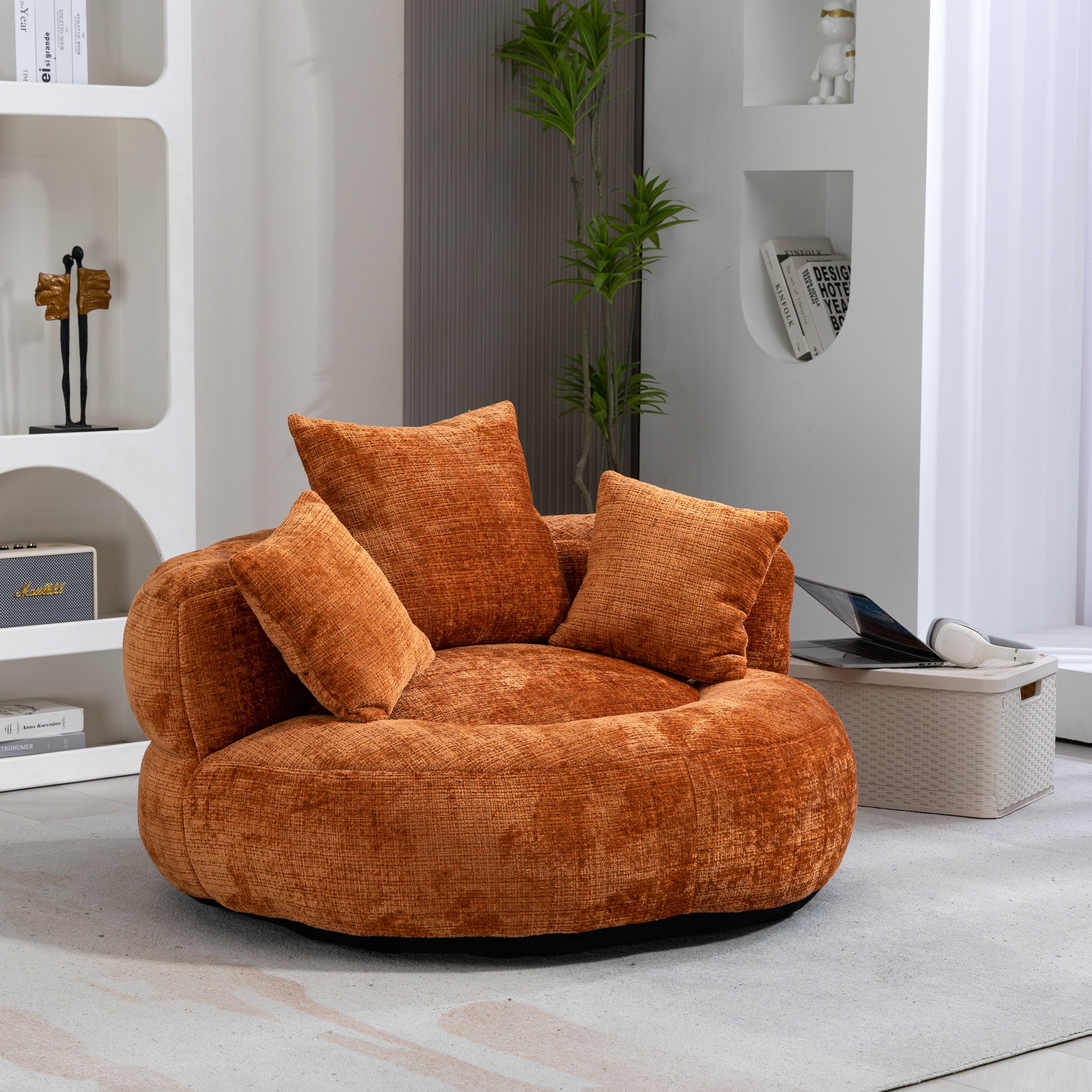 COOLMORE Lazy Sofa Durable Comfort Lounger High Back Bean Bag Chair Couch With Three Pillows for Adults and Kids, Indoor & Outdoor,  Single Gaming Sofa Chair For Bedroom,Office (Orange Chenille)