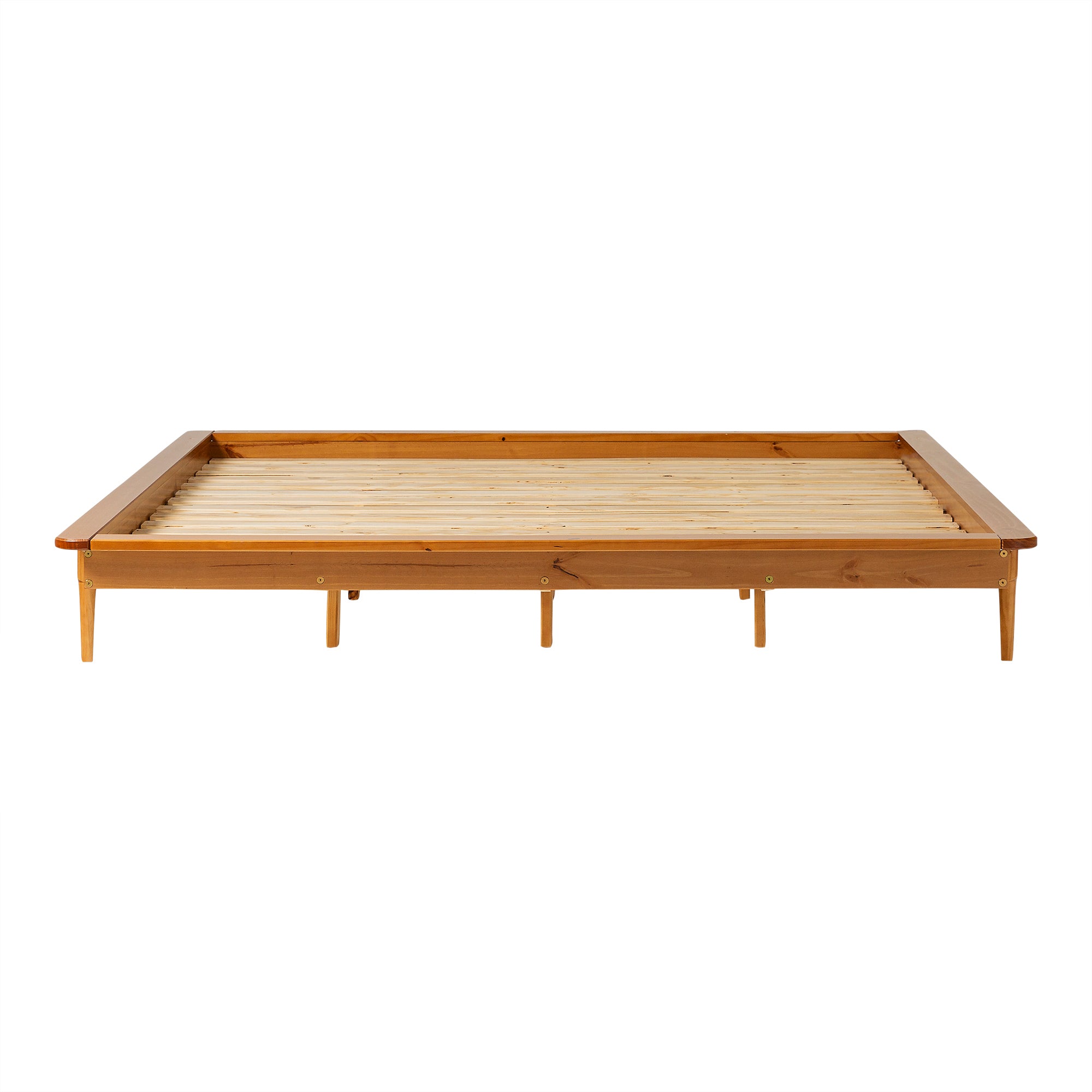 Mid-Century Modern Solid Wood King Platform Bed Frame - Caramel