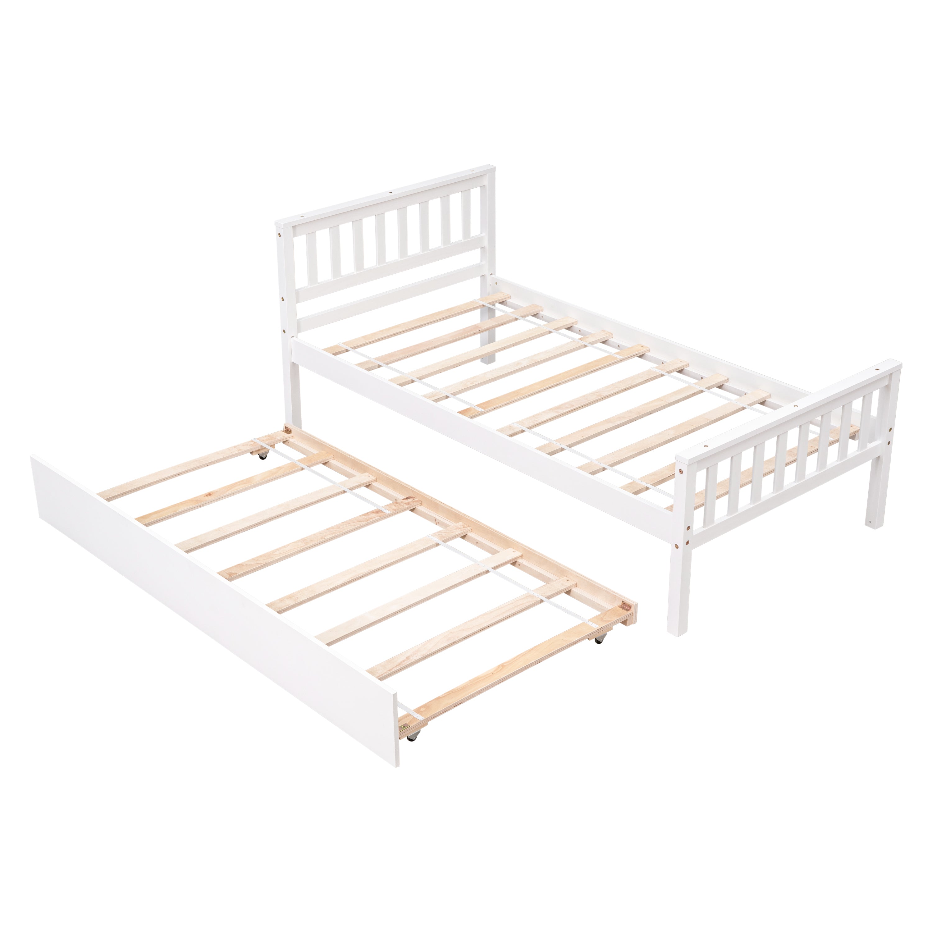 Twin Bed with Trundle, Platform Bed Frame with Headboard and Footboard, for Bedroom Small Living Space,No Box Spring Needed,White(Old SKU:W50422211)