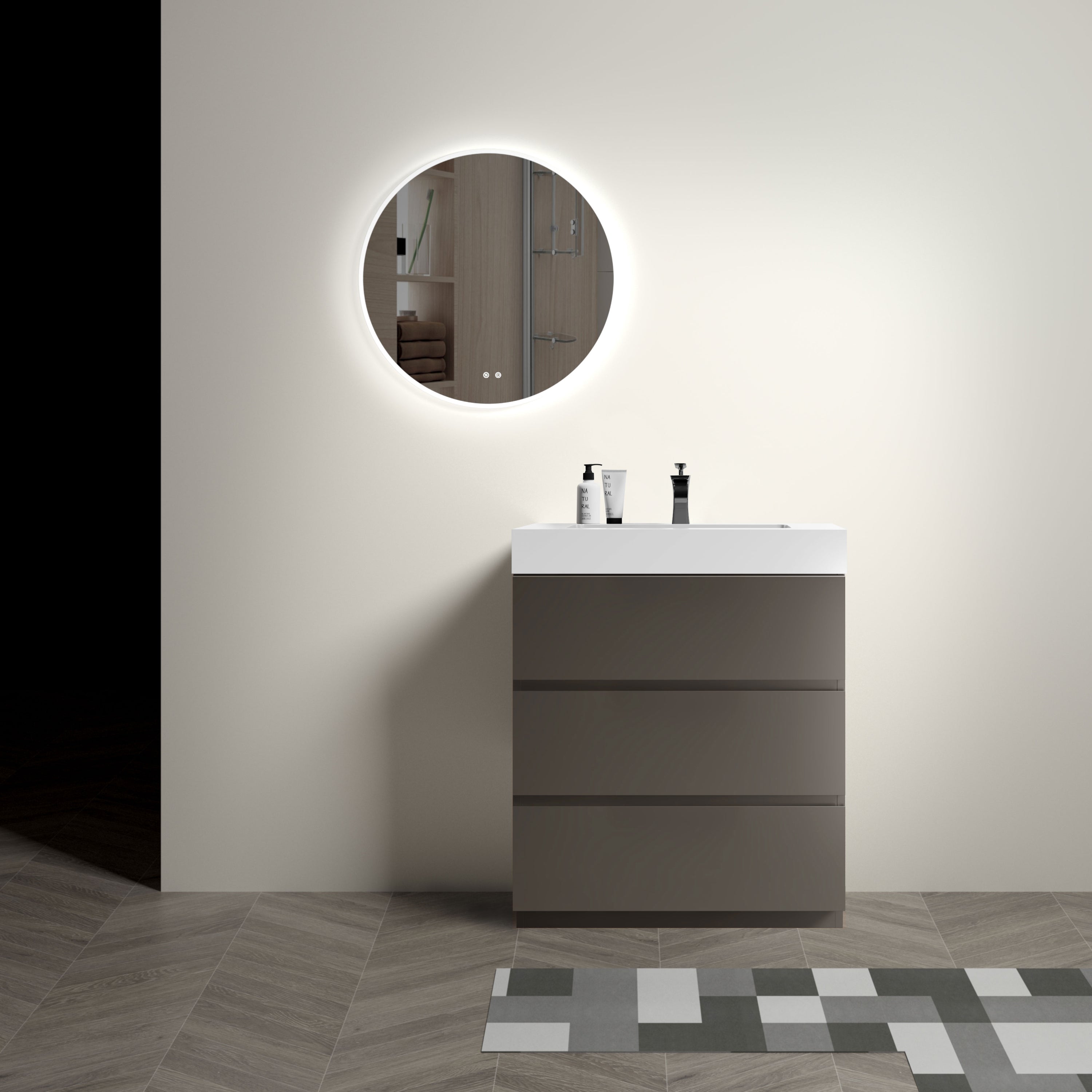 Alice 30" Gray Bathroom Vanity with Sink, Large Storage Freestanding Bathroom Vanity for Modern Bathroom, One-Piece White Sink Basin without Drain and Faucet, Pre-assembled