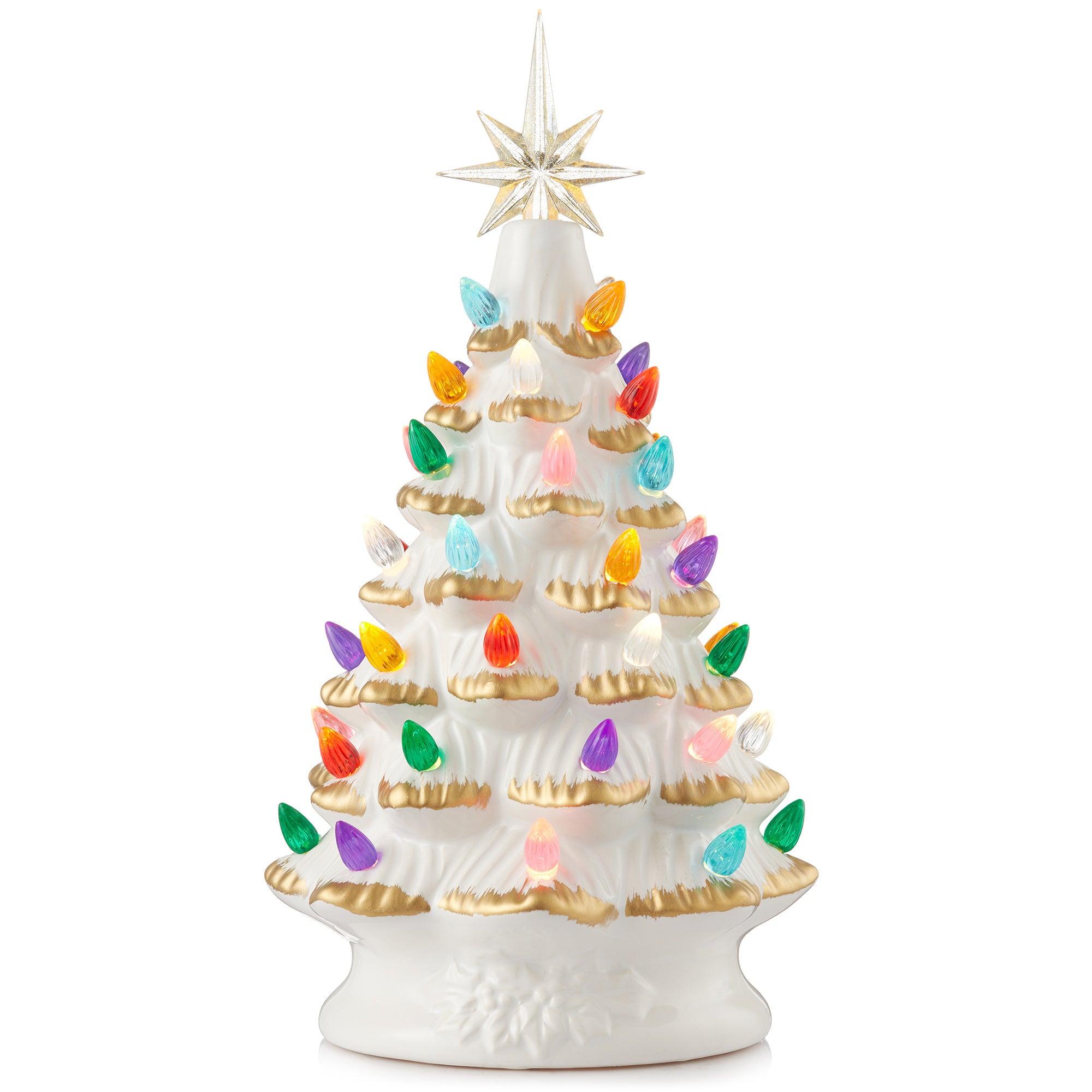 Pre-Lit Ceramic Christmas Tree Hand-Painted Tabletop with Lights 12"