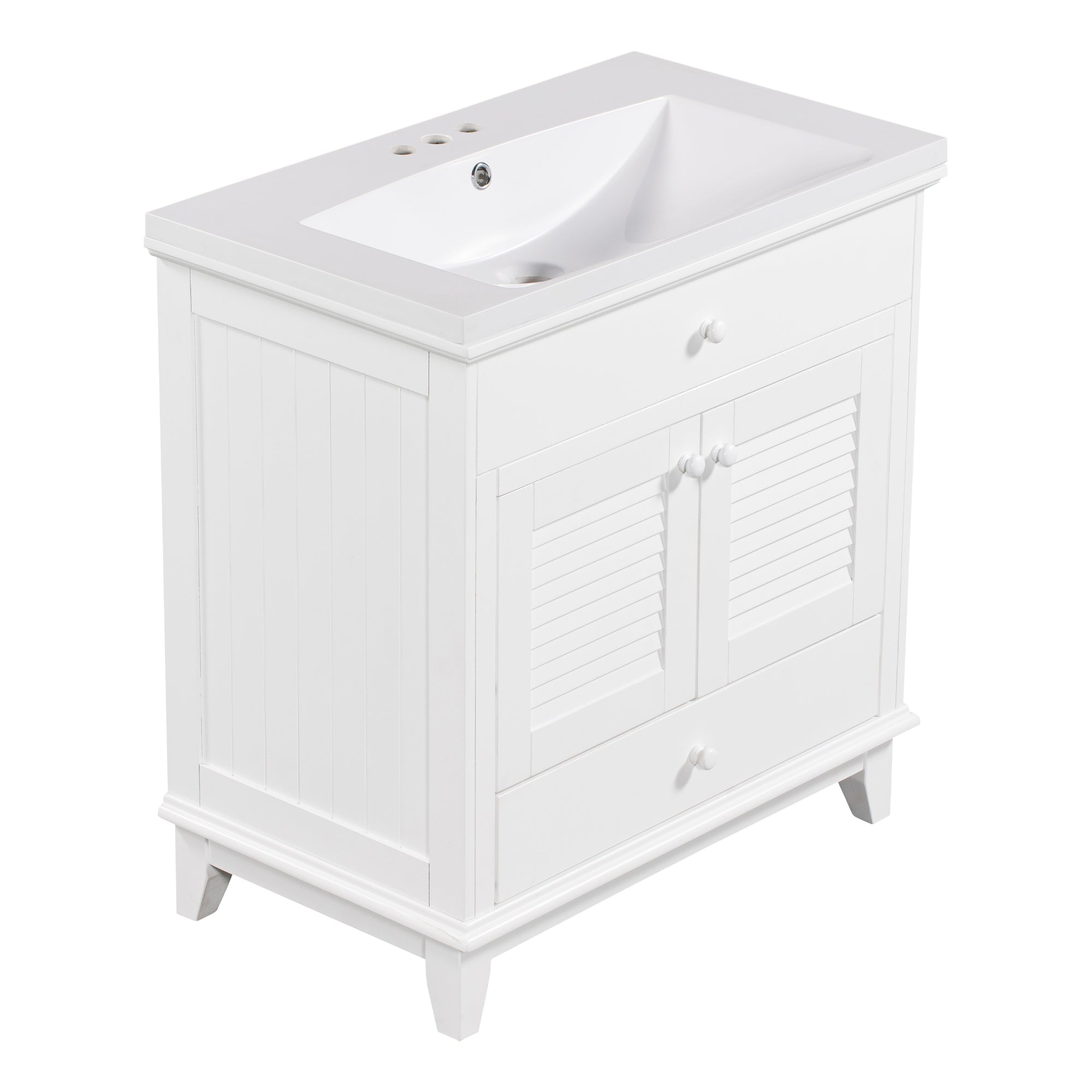 30" Bathroom Vanity with Sink, Bathroom Cabinet with Two Doors and One Drawer, White (OLD SKU: JL000005AAK)