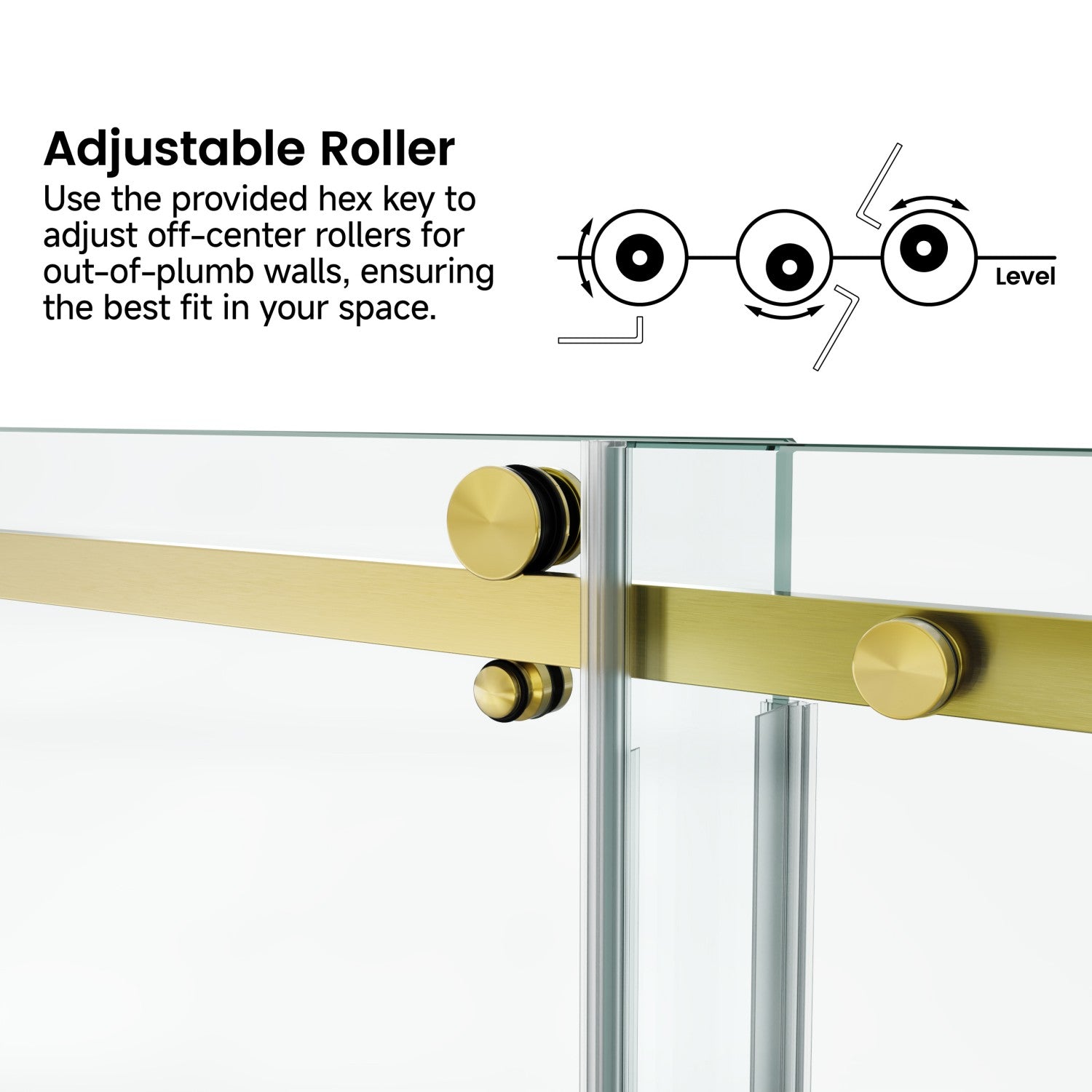 60 x 60 in Fixed and Sliding Square-Tube Shower Door - 60 x 60 in / Brushed Gold view 4