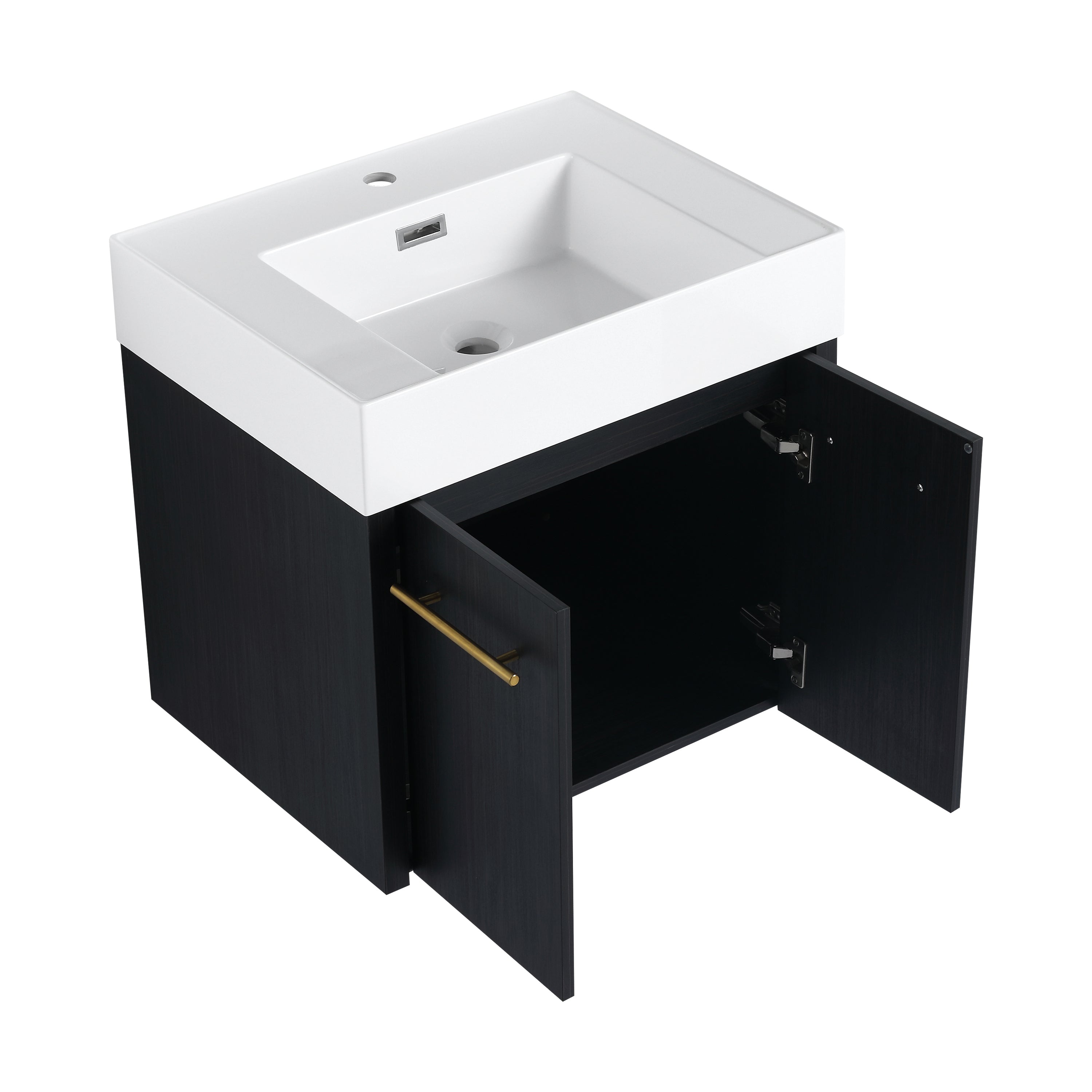 24 Inch Wall-Mounted Bathroom Vanity with Sink, Thick Edged Resin Basin, KD-Package