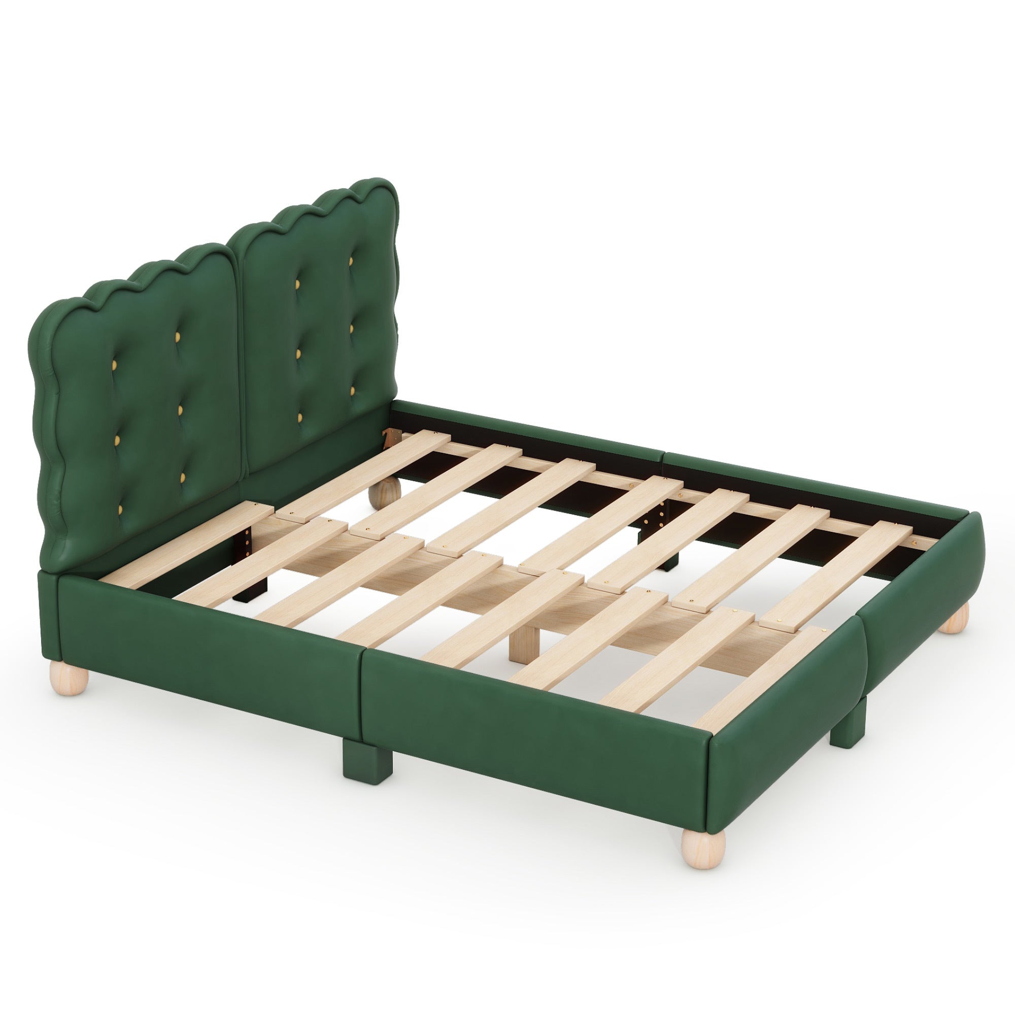 Queen Size Upholstered Platform Bed with Support Legs,Green