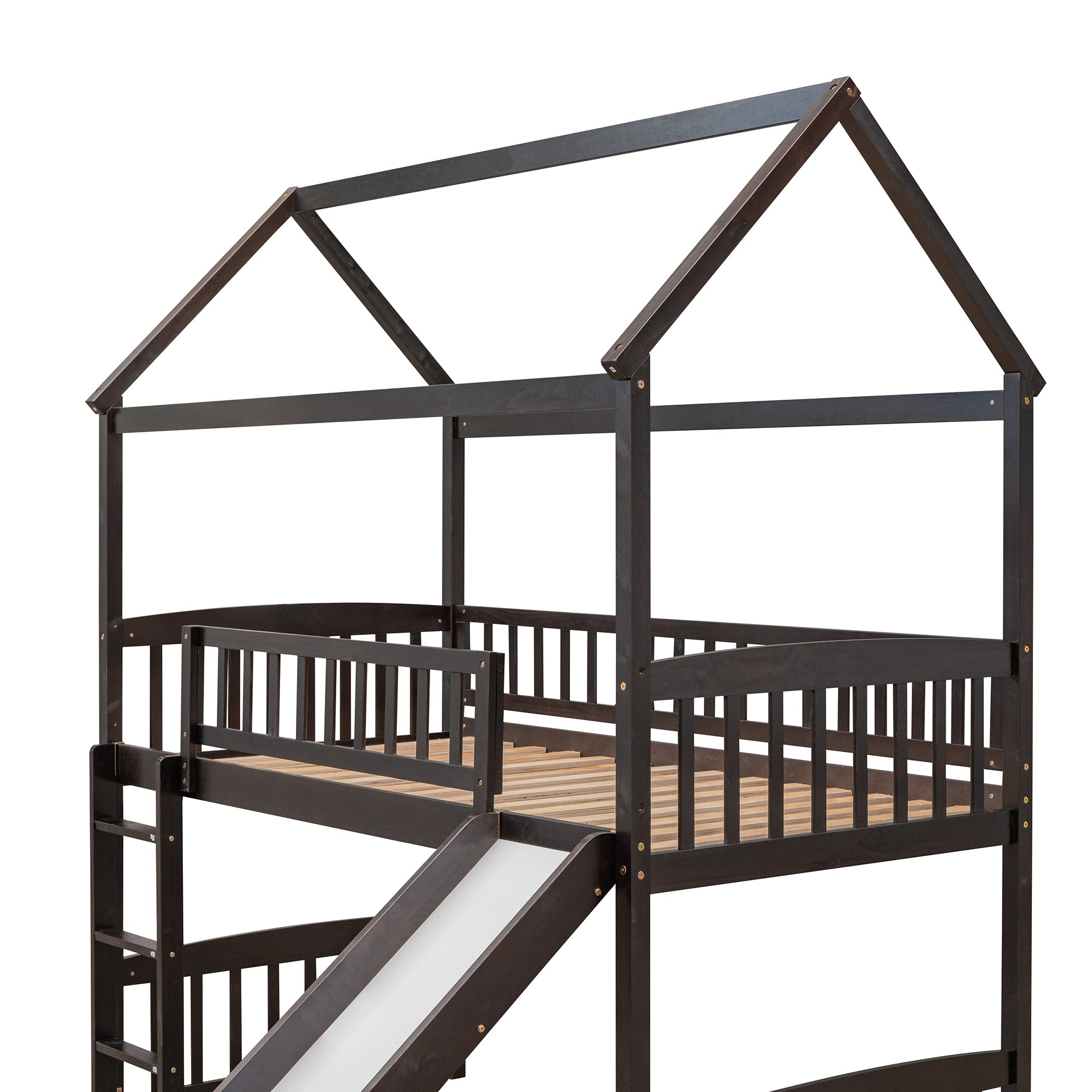 Twin Loft Bed with Slide, House Bed with Slide,Espresso(OLD SKU :LT000212AAP)