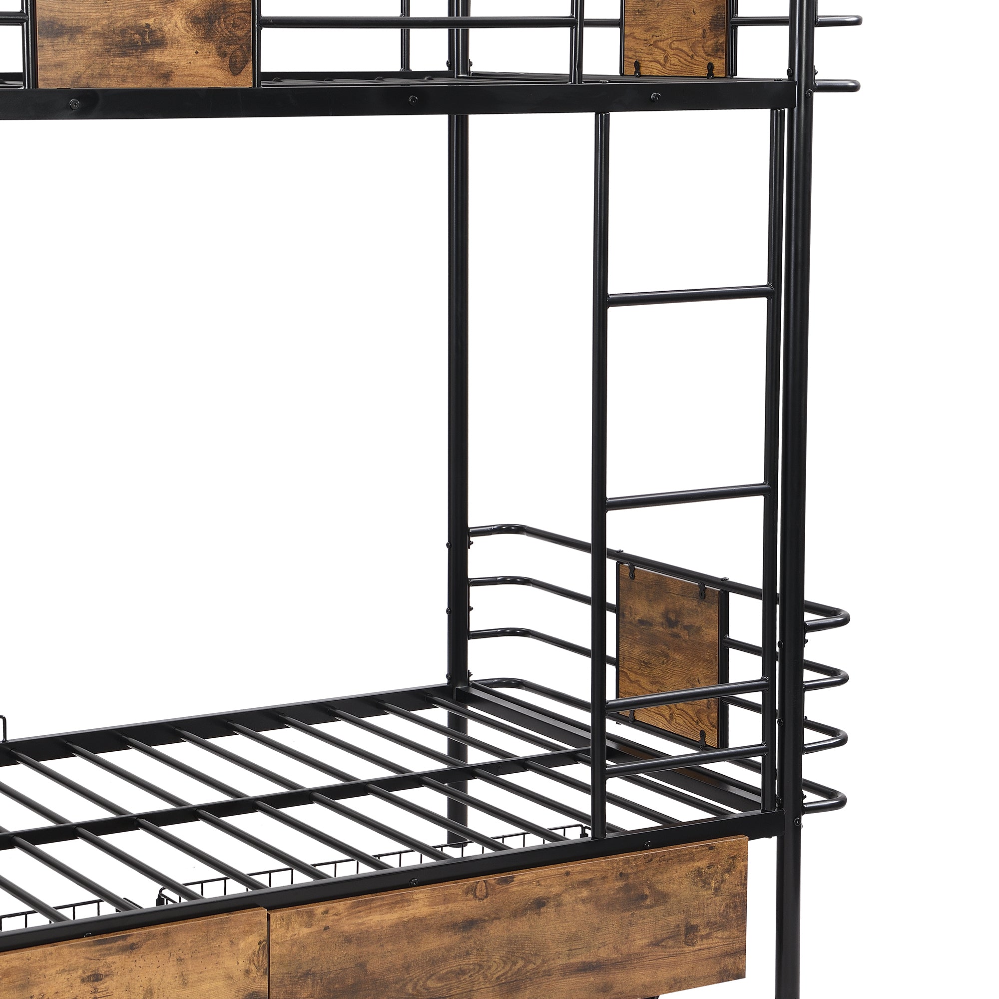 Twin XL over Twin XL Metal Bunk Bed with MDF Board Guardrail and Two Storage Drawers,Black