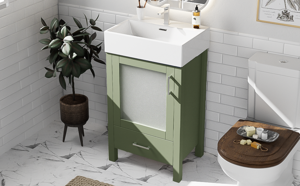 20-Inch bathroom vanity with ceramic sink and ample storage - ideal for small bathrooms