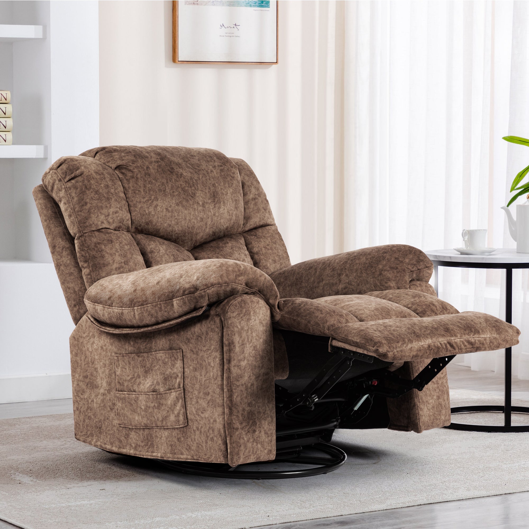 Swivel and Rocking Recliner Chair with Massage and Heating Bonded Leather Sofa