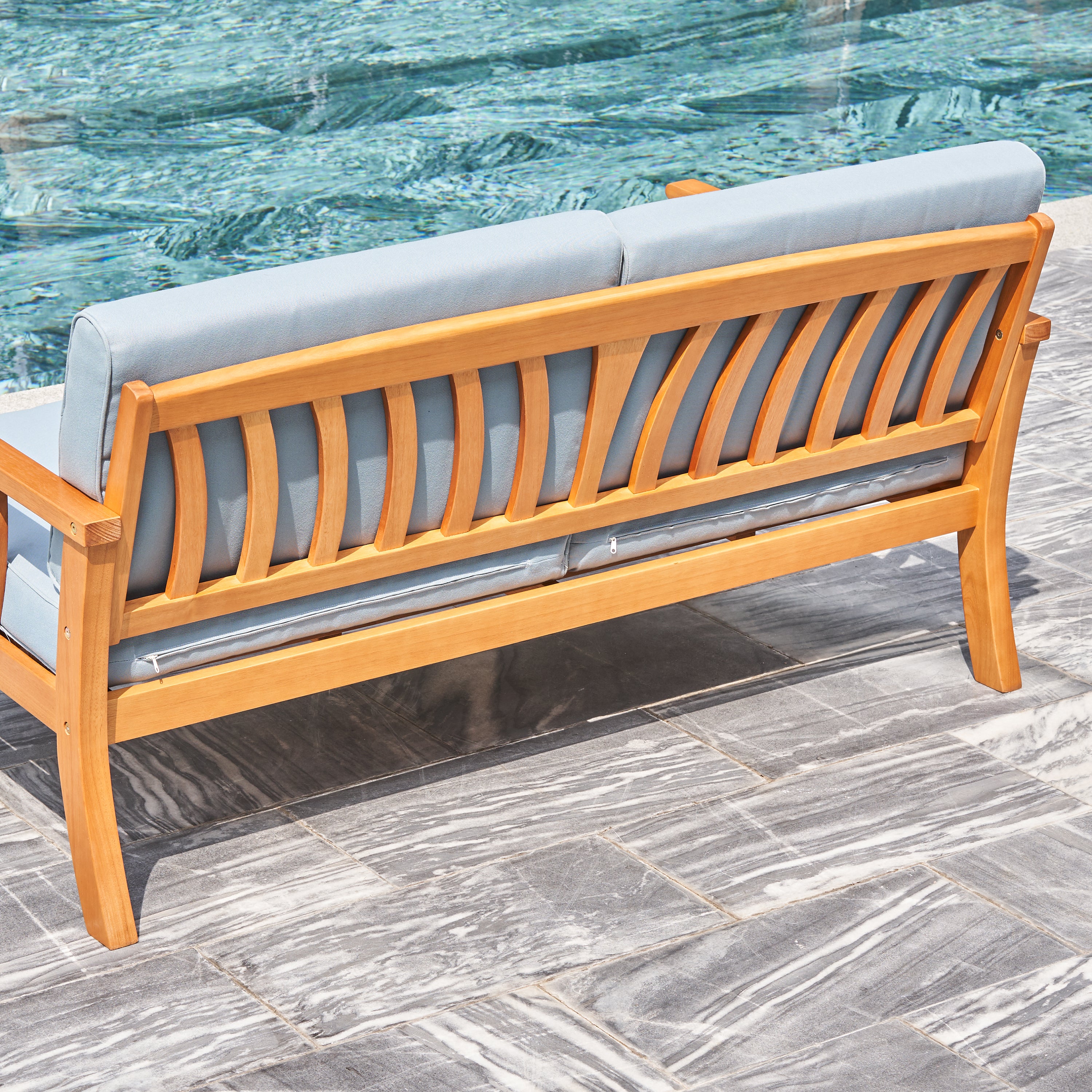 Kapalua Honey Nautical Eucalyptus Wooden Outdoor Sofa Bench with Cushion