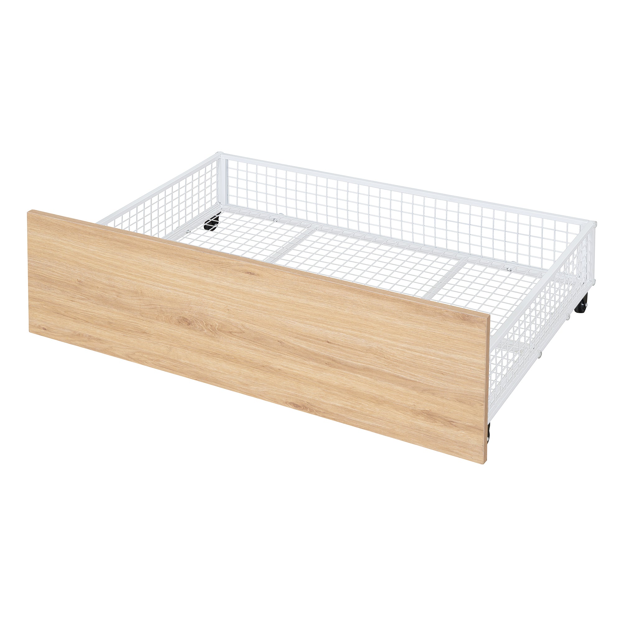 Twin Size Metal House Bed with Two Drawers, White