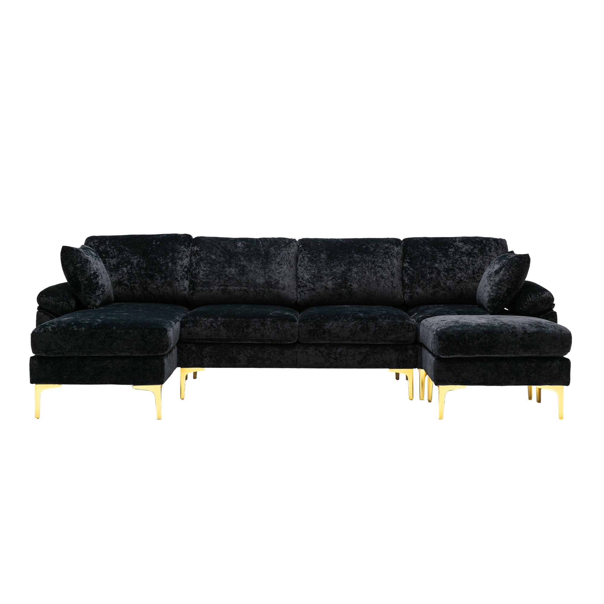 COOLMORE U-shape sectional sofa  with Ottoman , Reversible Sofa Couch for Living Room,Spacious Furniture,Durable Couch Removable and machine washable cover (Black Velvet)