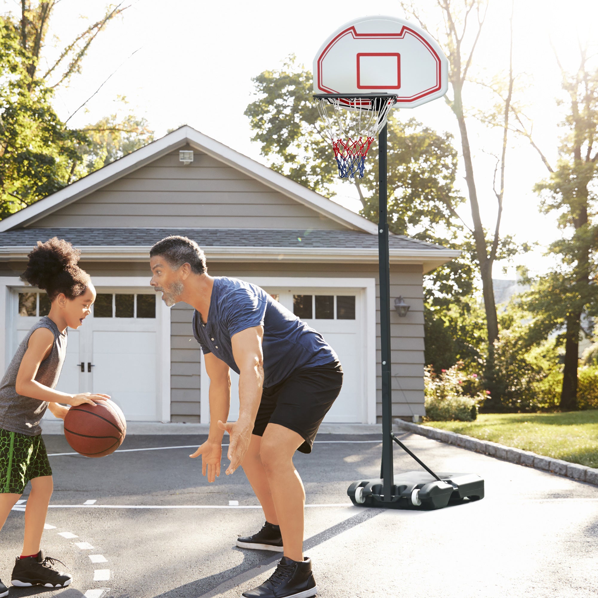 Soozier Portable Basketball Hoop Stand, 5.1-6.9ft Height-Adjustable Basketball System with 29'' Backboard and Wheels for Indoor and Outdoor Use, White