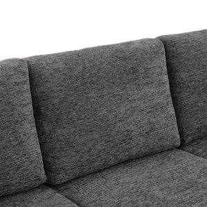 Beige and grey U-shaped sectional sofa bed angled living room view