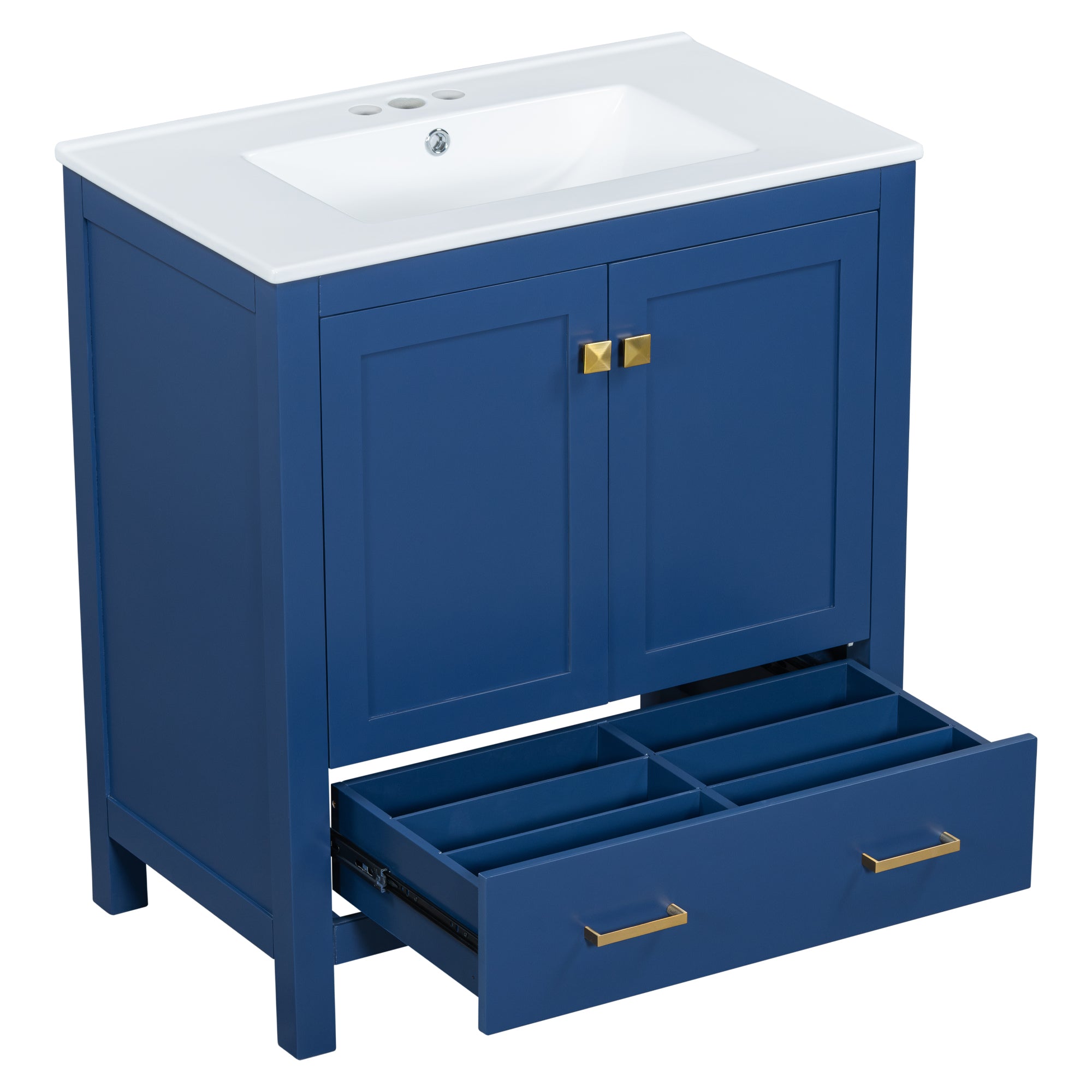 30" Blue Bathroom Vanity with Single Sink, Combo Cabinet Undermount Sink, Bathroom Storage Cabinet with 2 Doors and a Drawer, Soft Closing, Multifunctional Storage, Solid Wood Frame