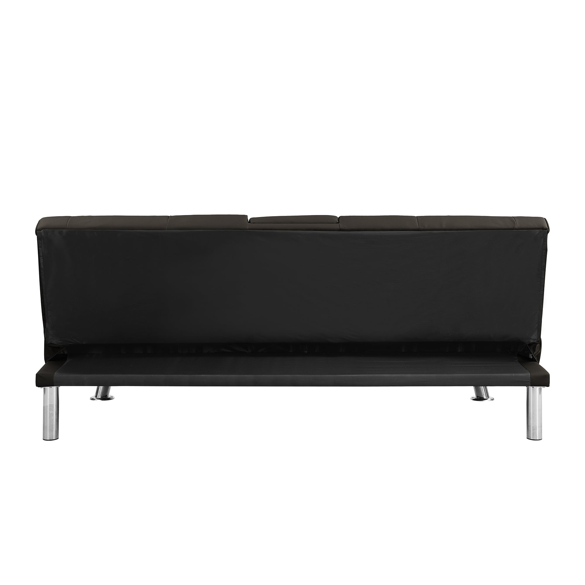 Sofa Bed with Armrest two holders  WOOD FRAME, STAINLESS LEG, FUTON BROWN  PVC,DARK BROWN