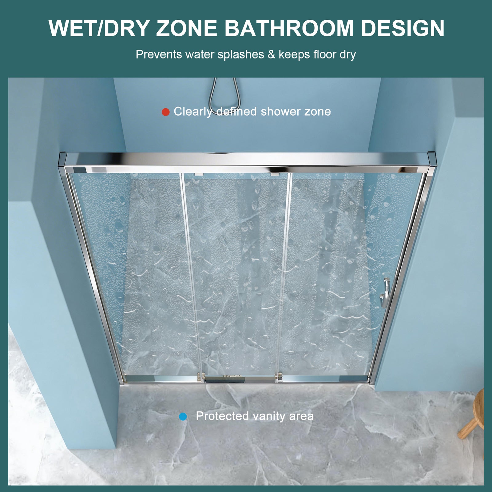 48 x 76 in Triple Bypass Sliding Shower Door - Chrome view 5