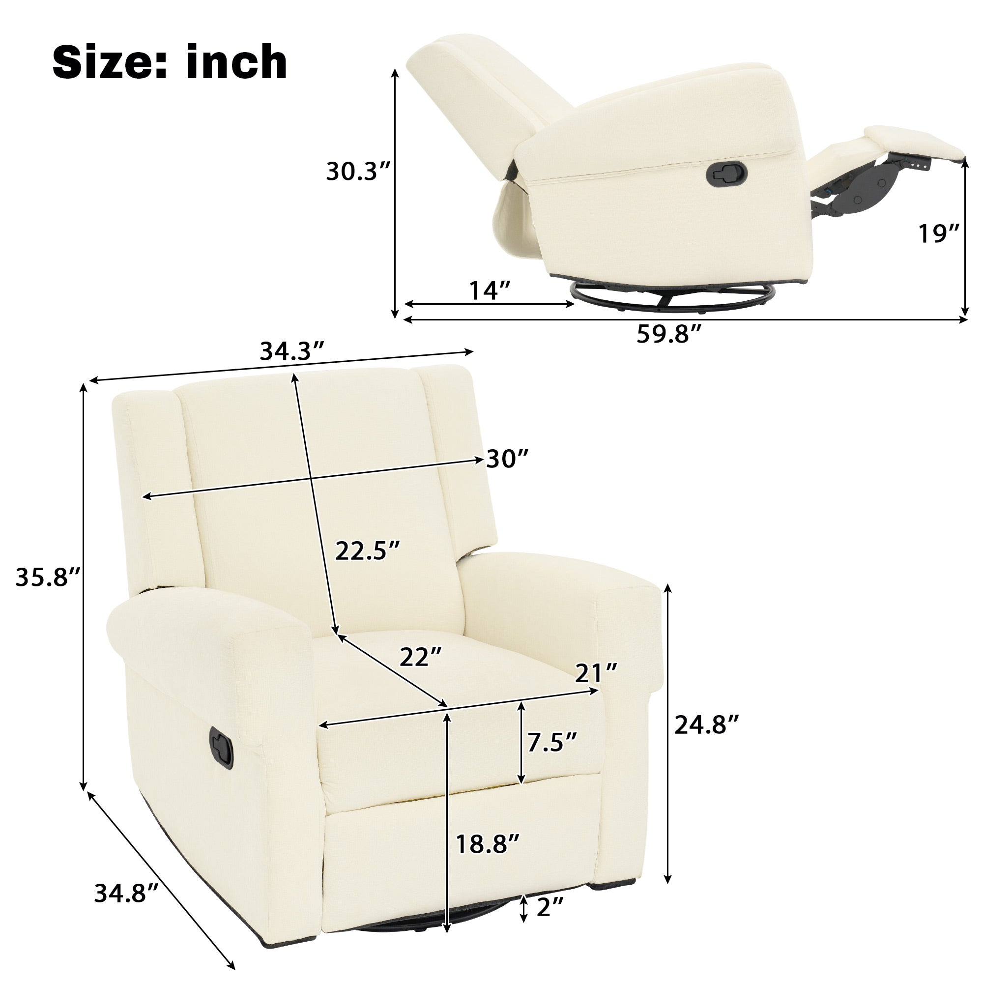 White manual nursery recliner chair in room setting