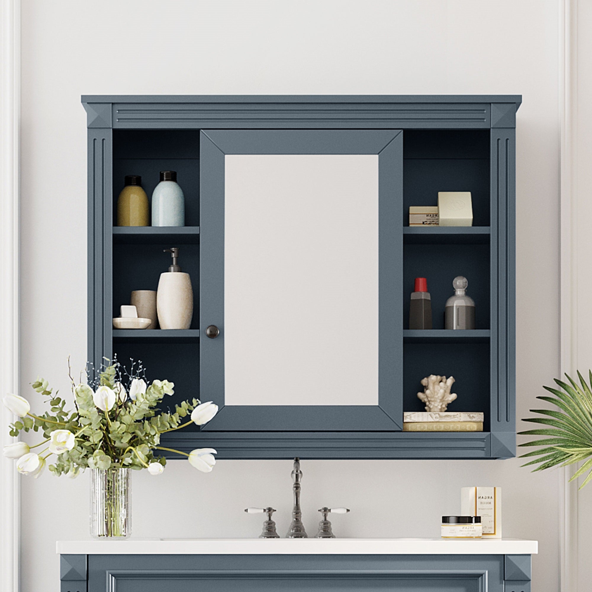 35 by 28 inch modern wall-mounted mirror medicine cabinet, front view