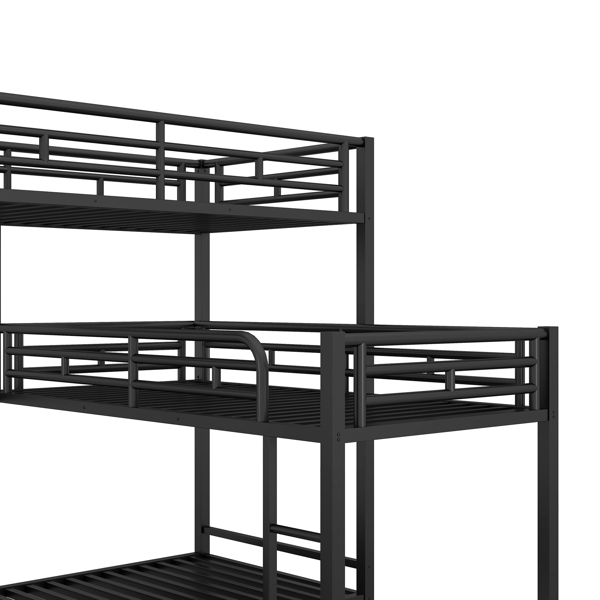 L-shaped Metal Triple Twin Size Bunk Bed, Black(OLD SKU:SM000605AAB)